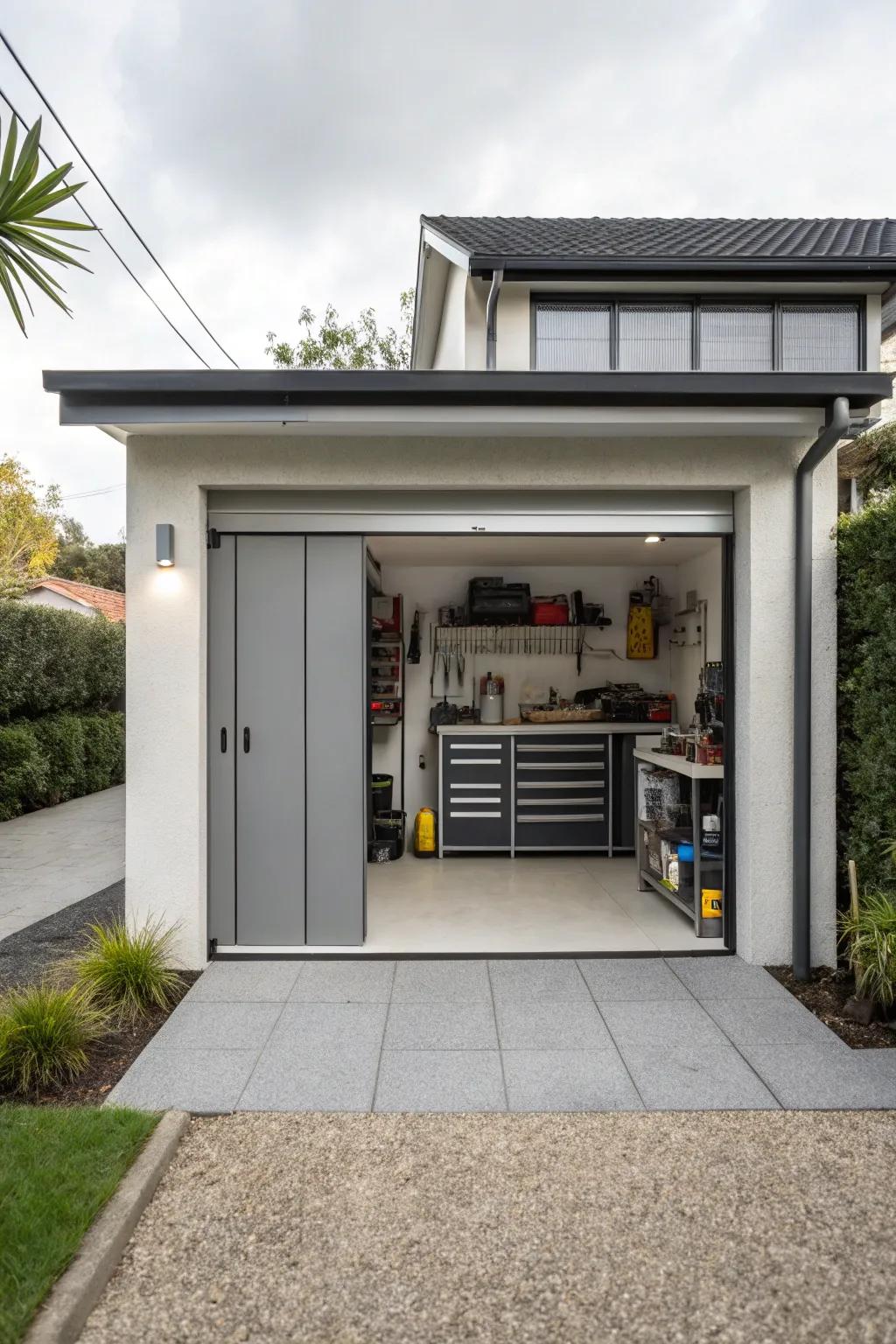 Space-optimizing garage entrances have a notable effect in confined areas.