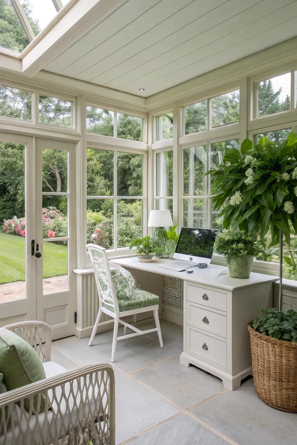 A soothing workspace decorated in neutral tones.