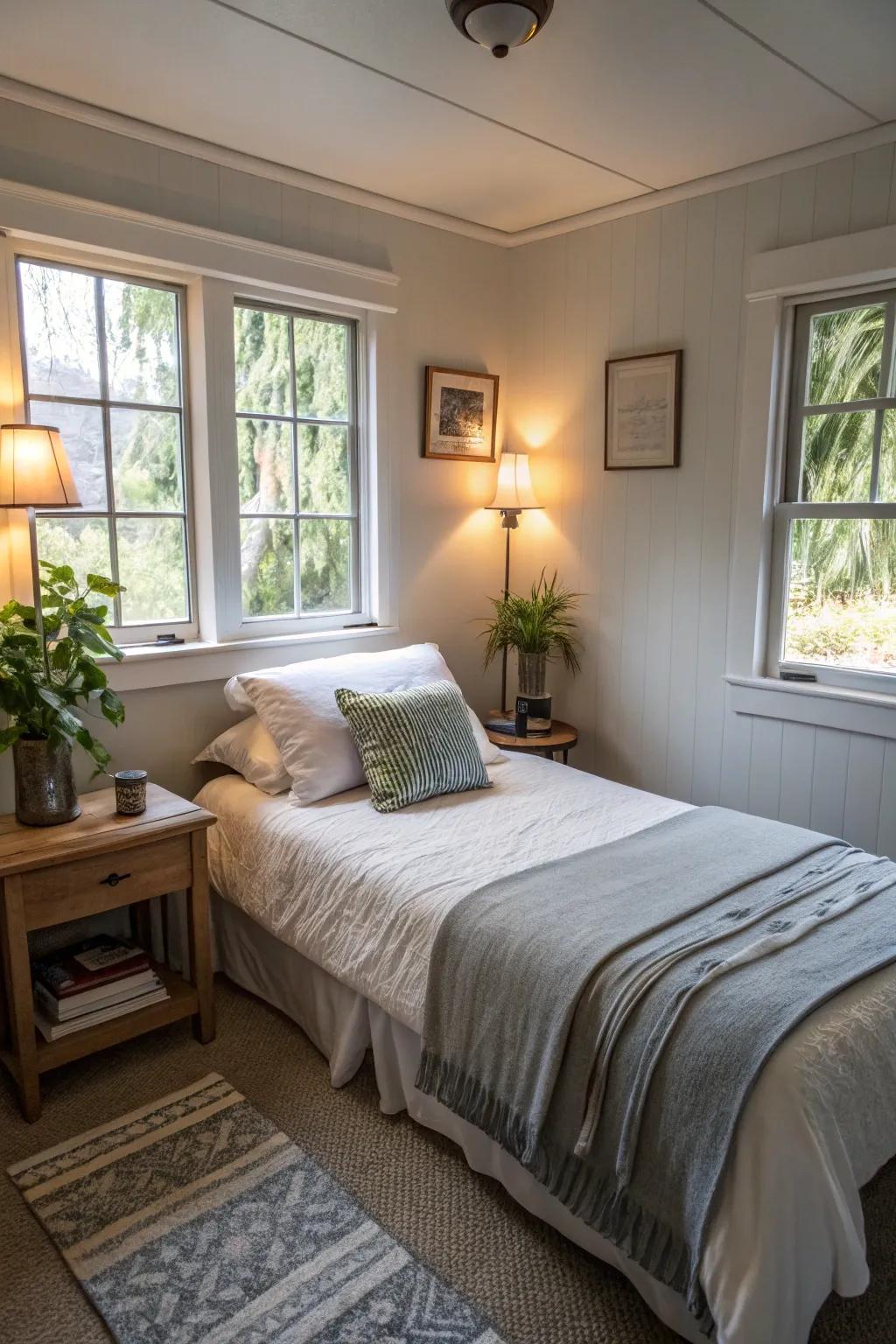 Layered lighting creates a welcoming mood.