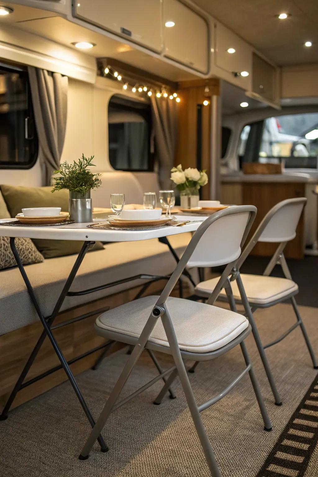 Seating solutions are flexible with foldable chairs.