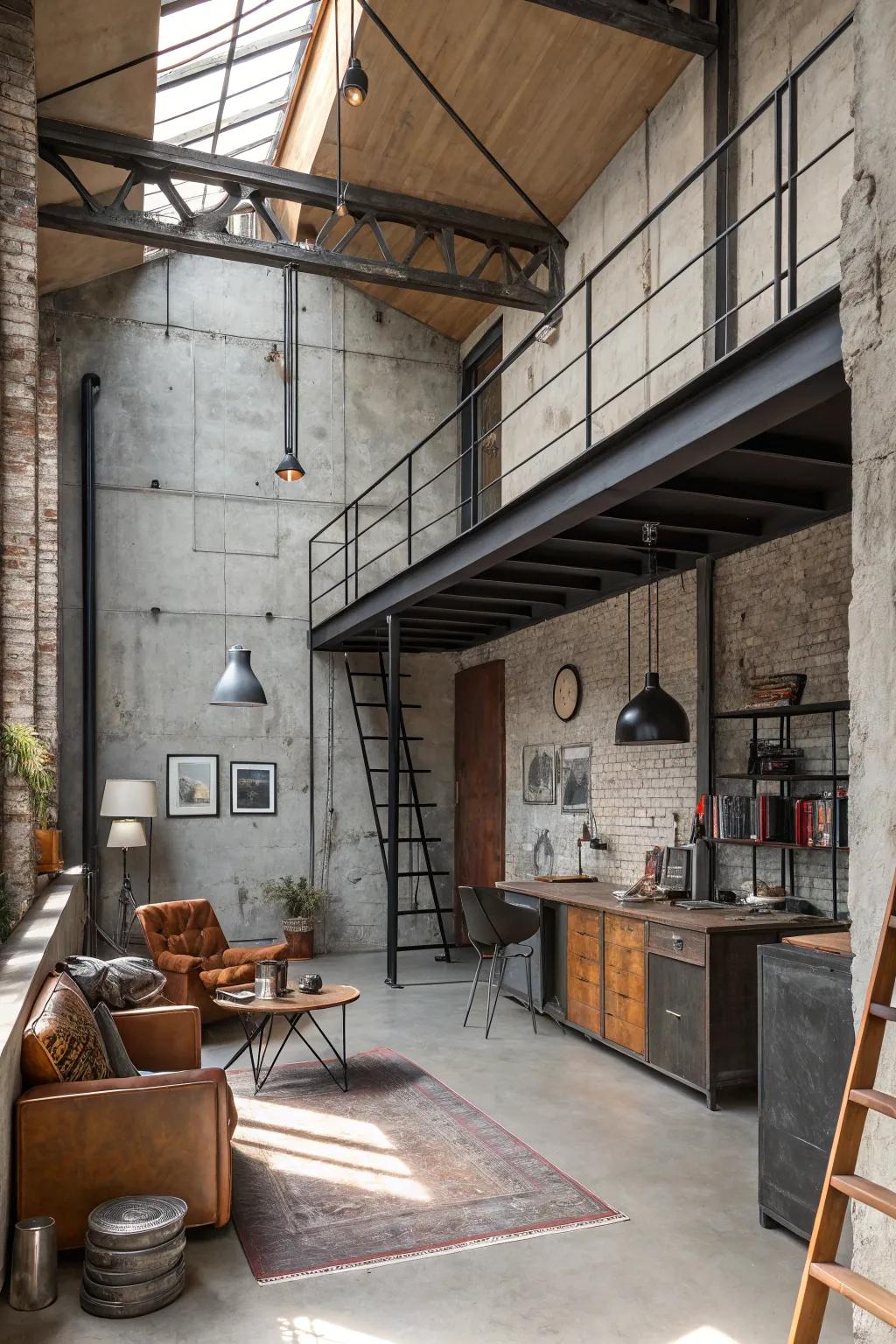 Industrial accents bring a modern touch to the loft.