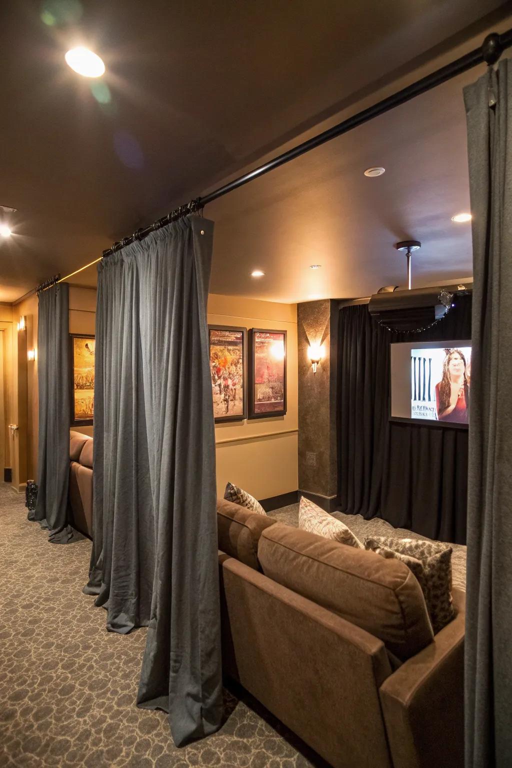 Create privacy using stylish curtain dividers.
