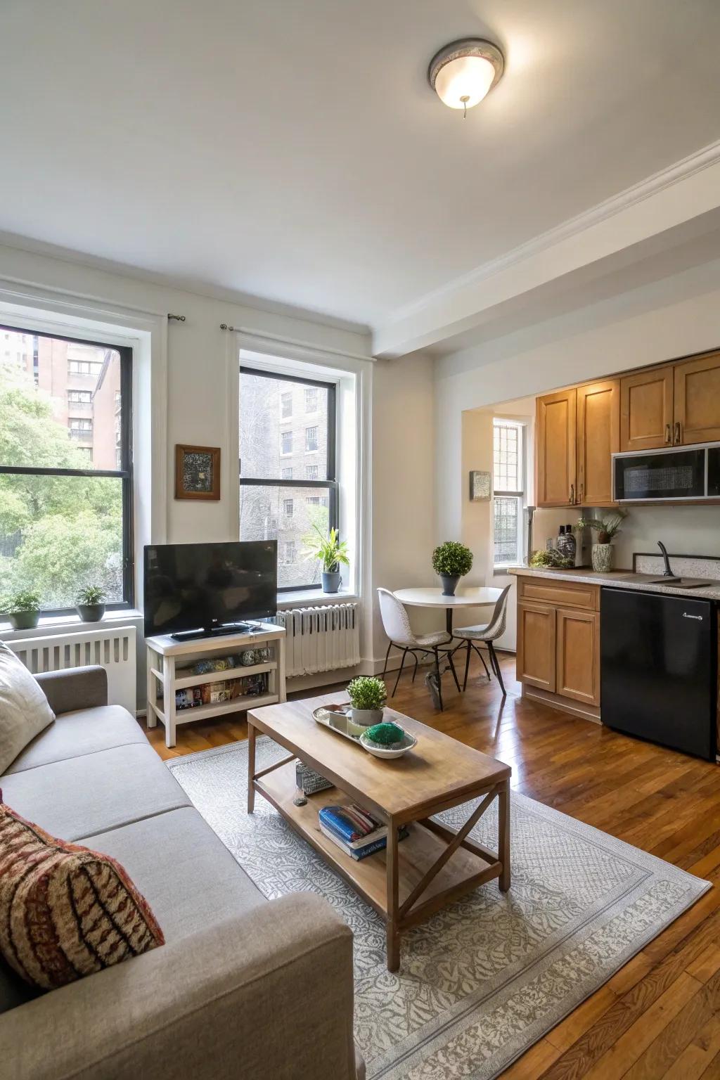 Open layouts maximize the sense of space in compact apartments.