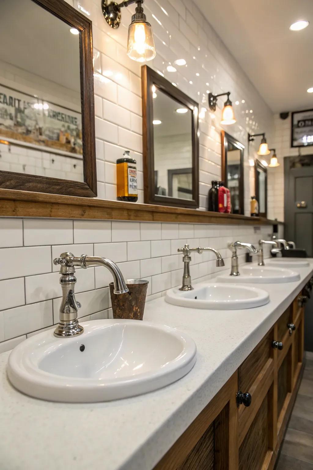 Elements like stylish spigots introduce luxury.