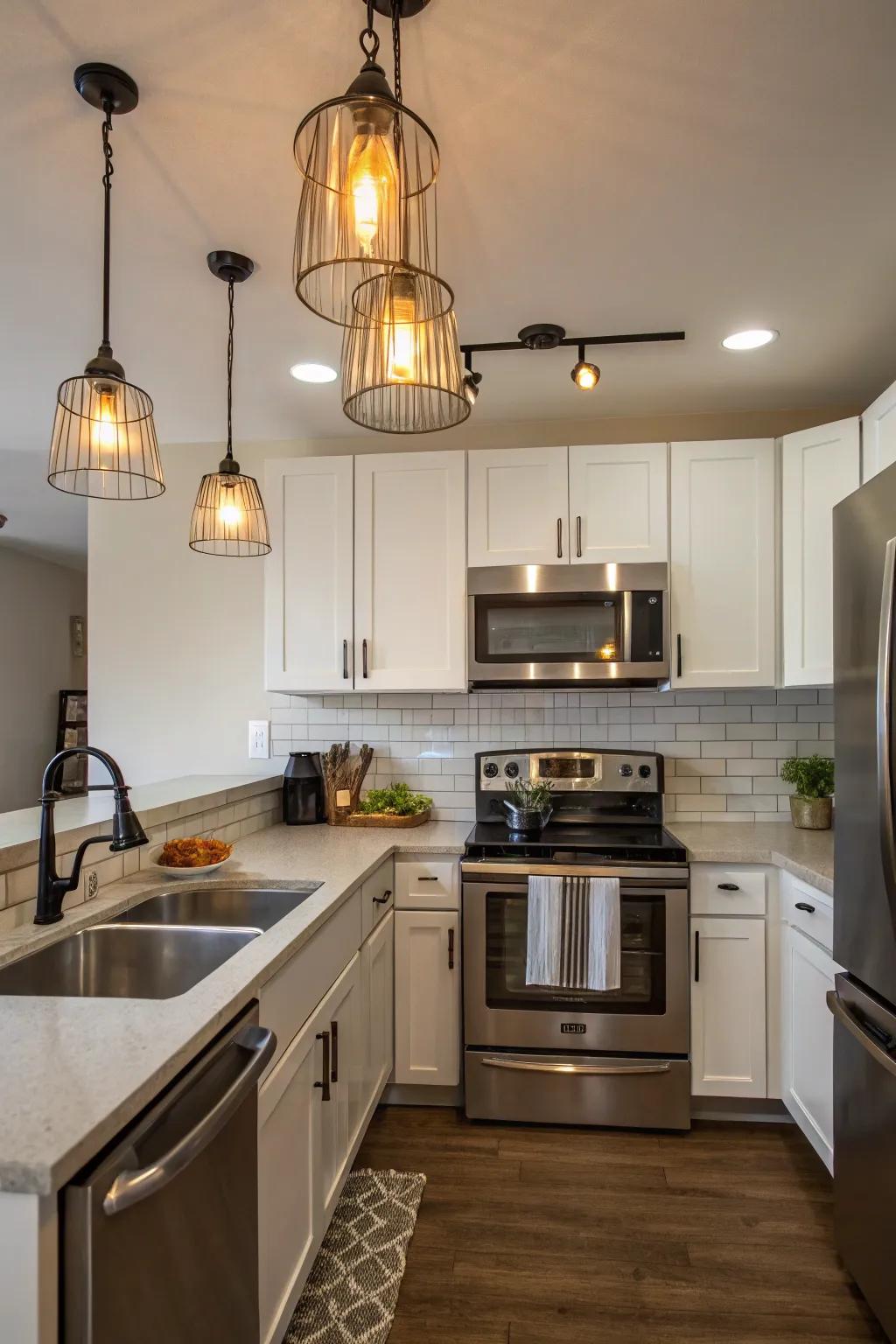 Modern elements inject style and functionality into small cooking areas.