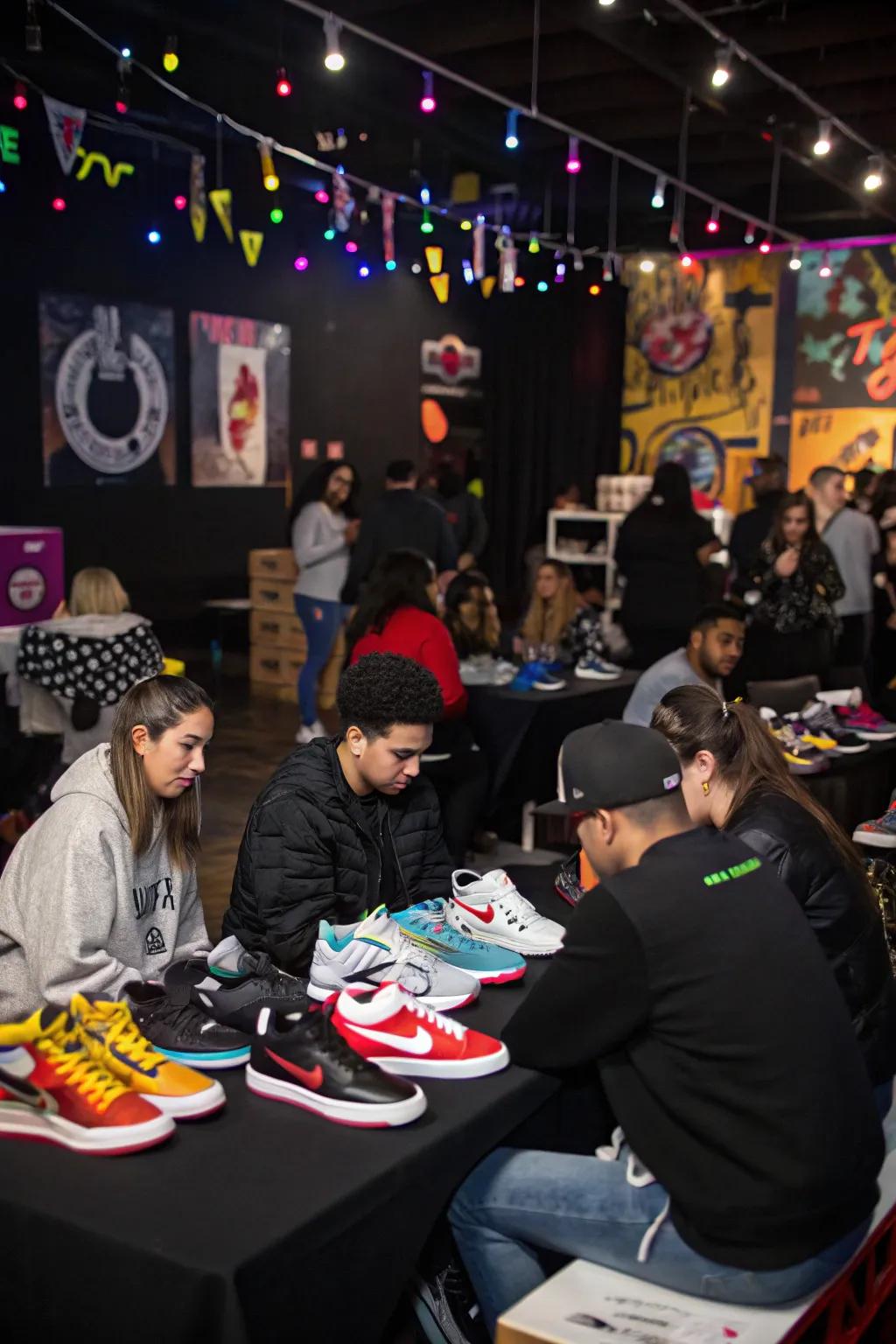 Guests having fun with an interactive sneaker exchange.