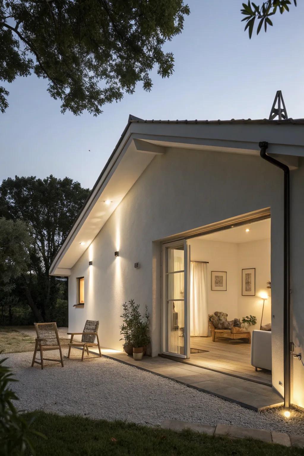 Under roof edge illumination delivers a sleek result for modern homes.