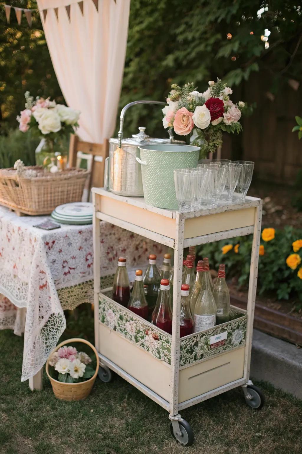Serve refreshments in style from a vintage garden trolley.
