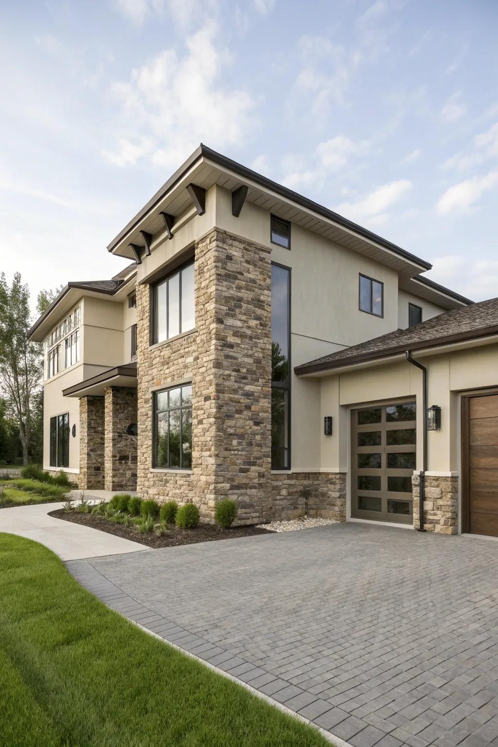 A striking mix of materials adds dimension to this modern home.