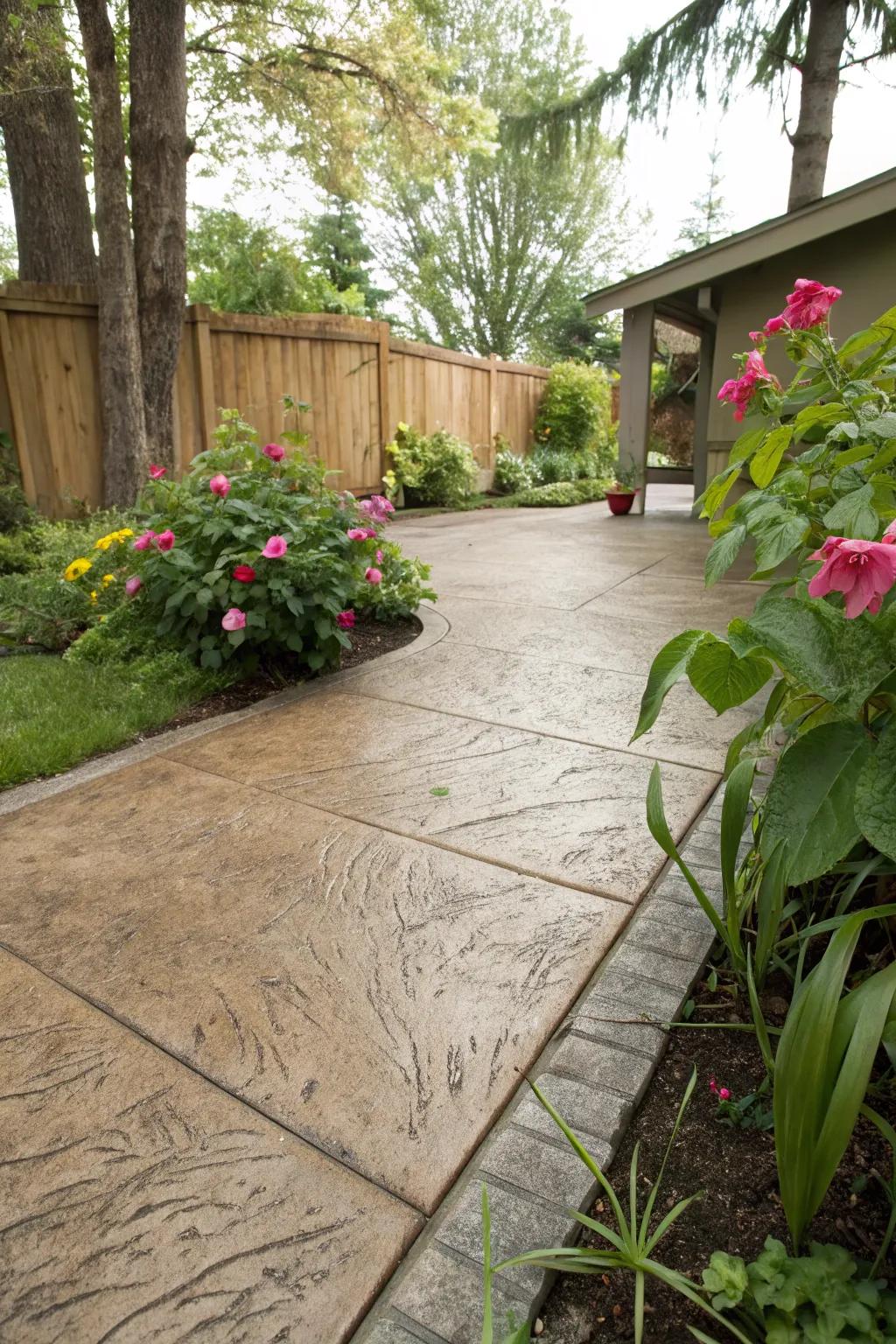 A textured patio with a broom finish adds depth and charm.