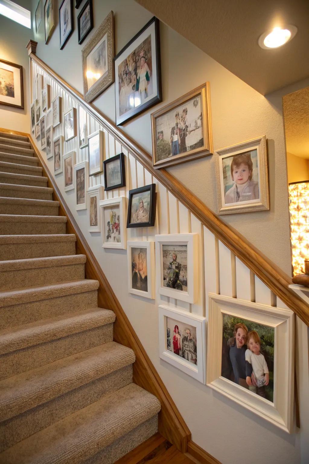 You can customize and warm up your stair landing by creating a mini-gallery.