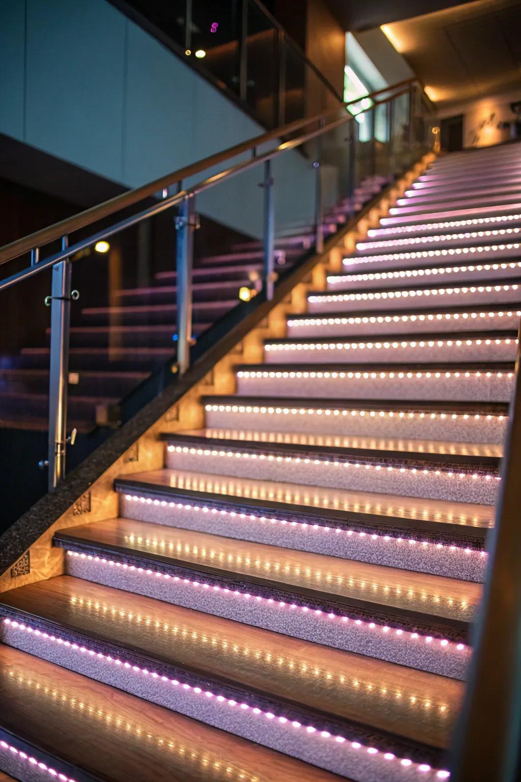 Luminescent steps enhance both safety and visual ambiance.