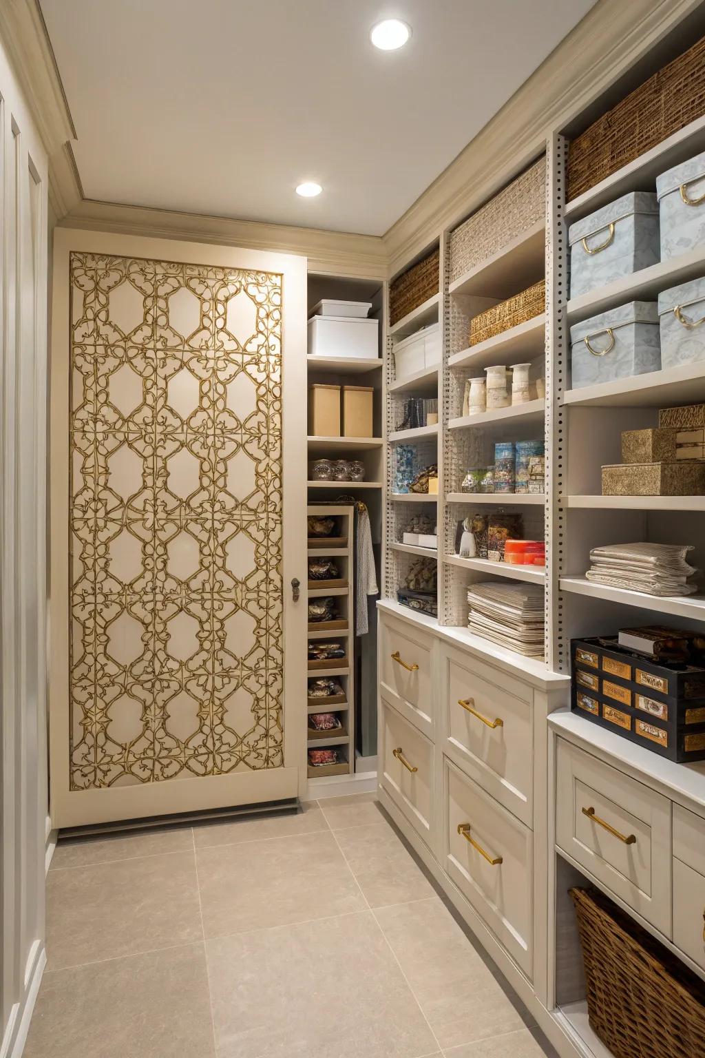 Hidden shelves offer discreet storage options.