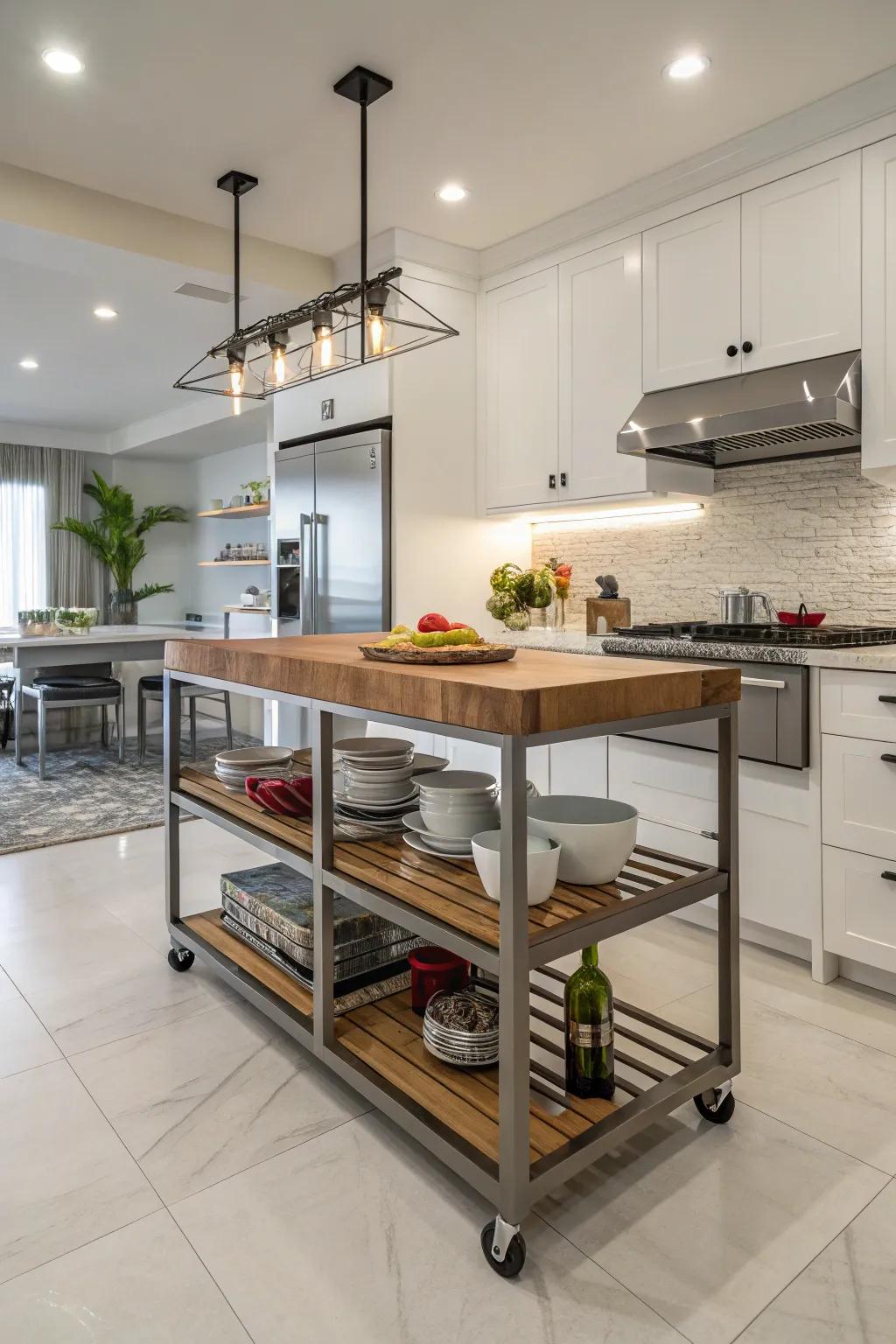 Bring adaptability and storage to your kitchen with a mobile workspace.