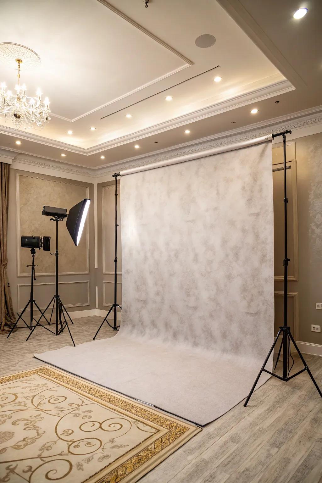 A solid backdrop ensures a professional streaming environment.