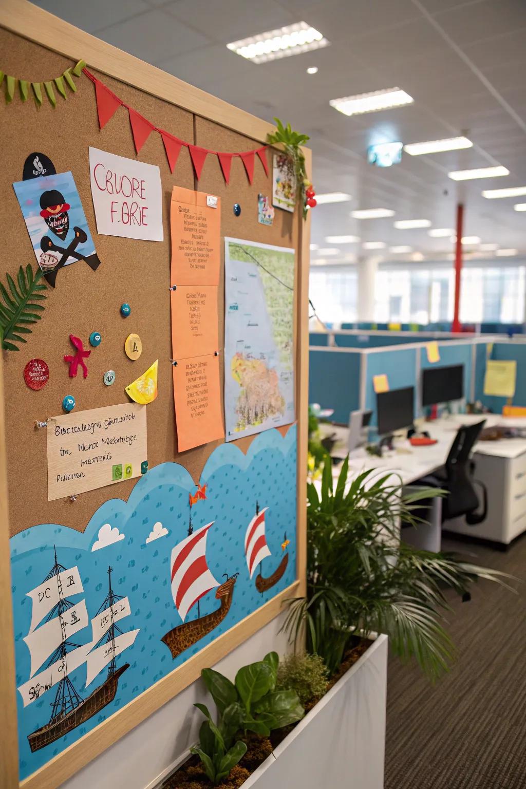 Accept adventure with a sea-themed display featuring sailing vessels and treasure maps.