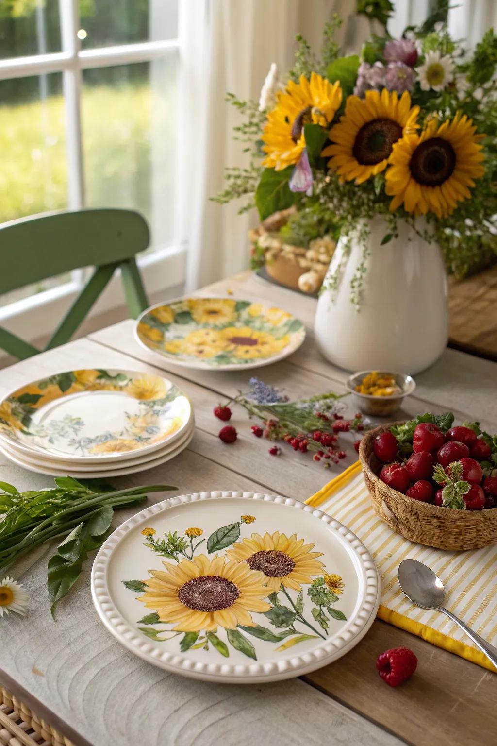 Sunflower dessert plates perfect for summertime gatherings.