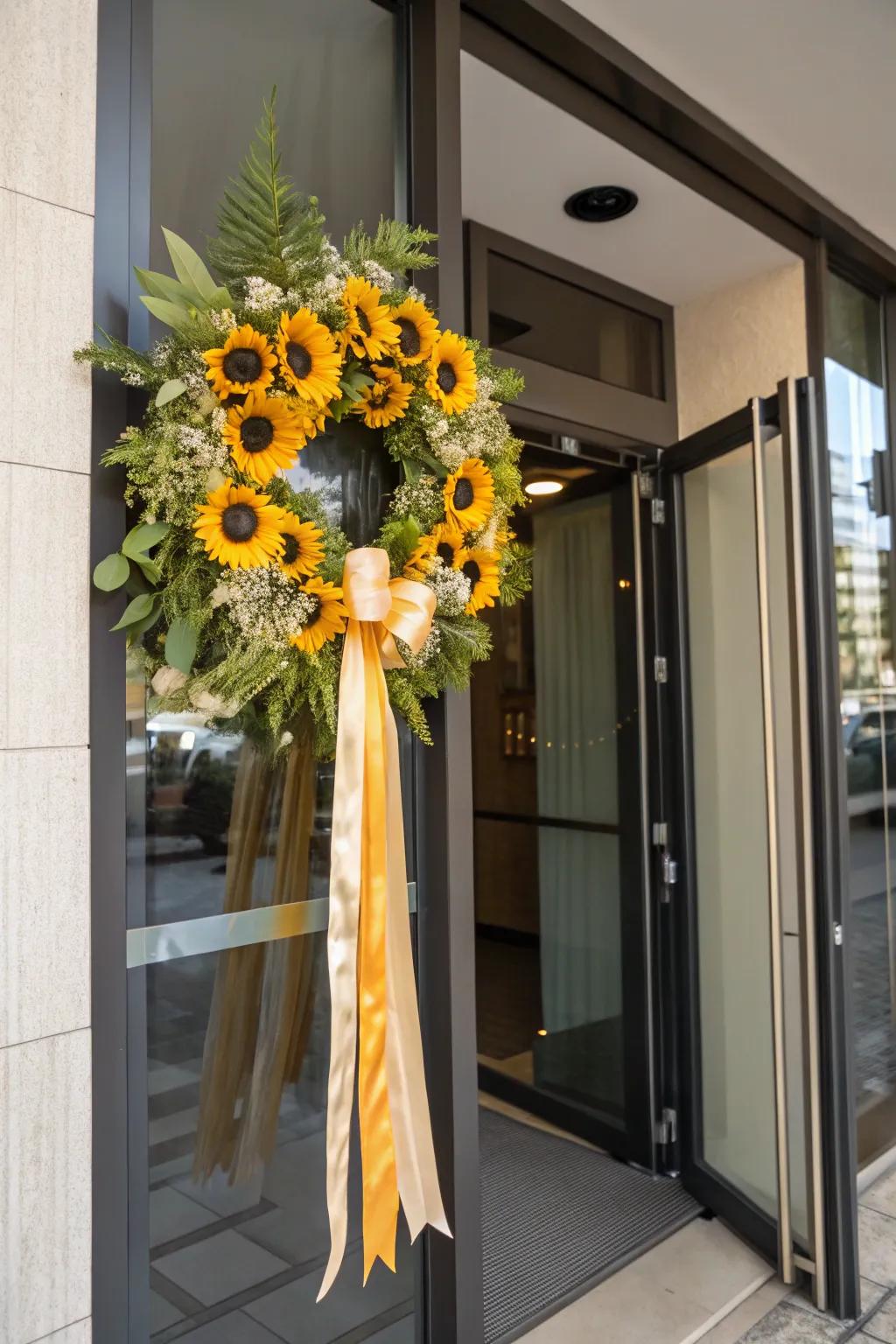 Elegant trims bring a sophisticated touch to sunflower garlands.