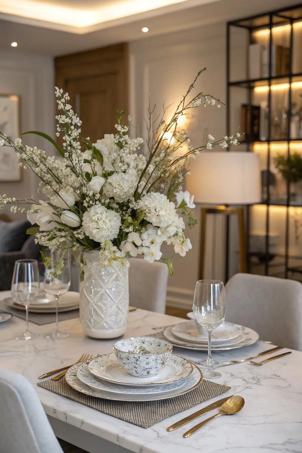 A single color floral arrangement that adds a touch of elegance and style.