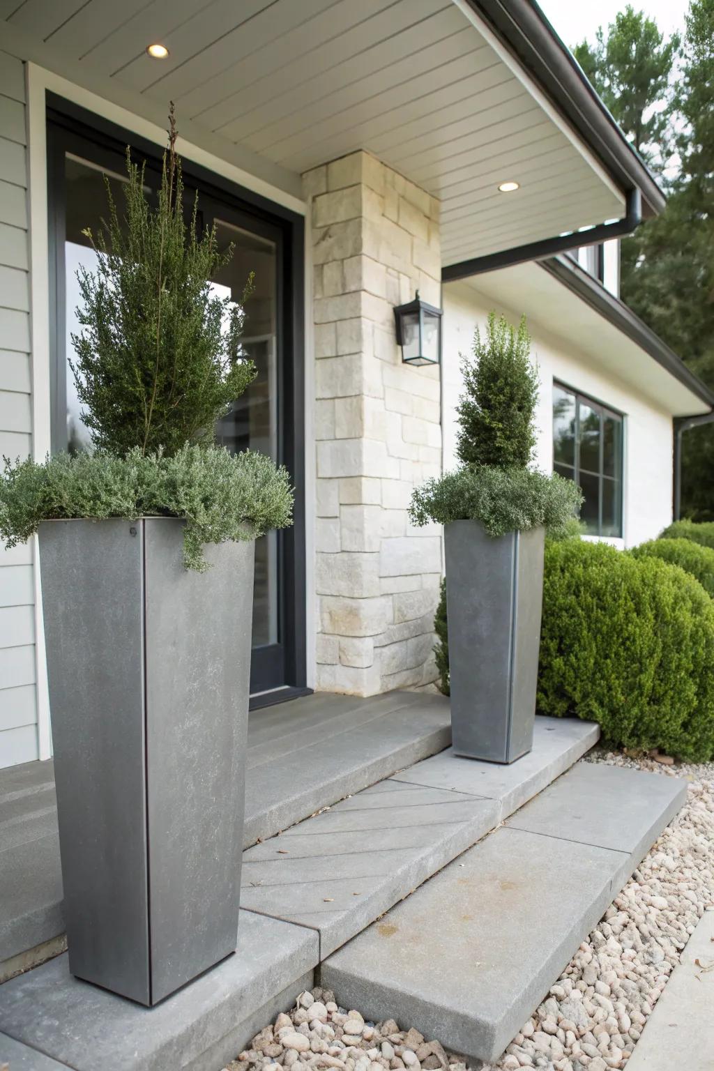 Minimalist metal containers introduce a modern accent.