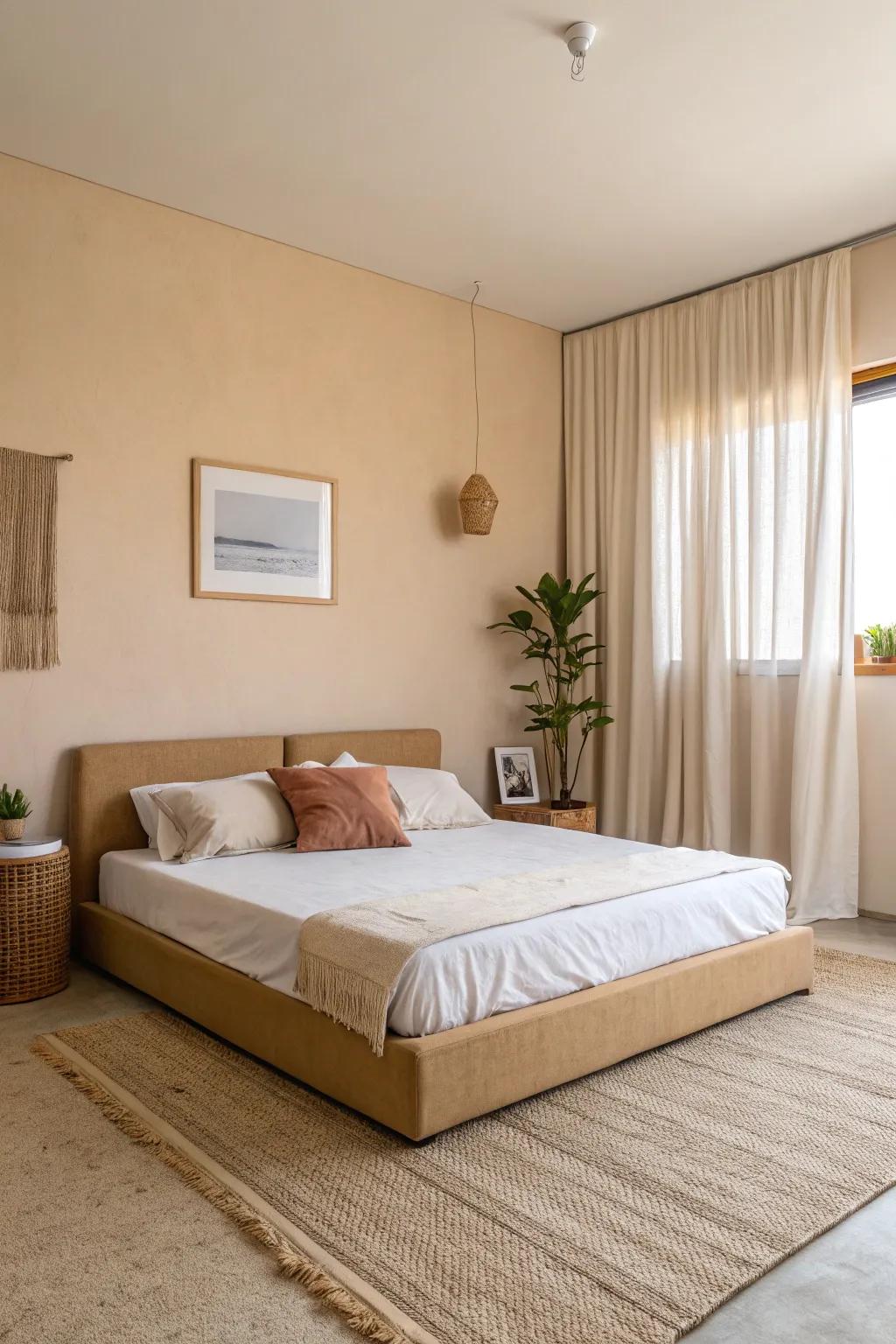 The tan hues are allowed to take center stage thanks to a minimalist strategy.