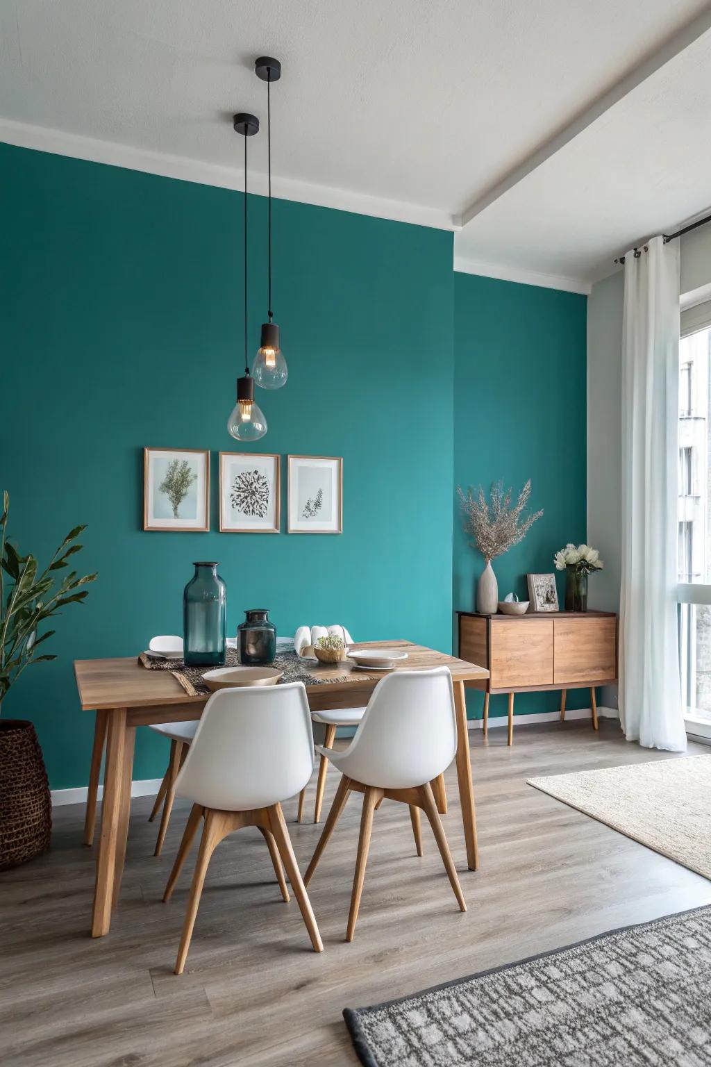 Azure adds a modern touch to a simple dining room