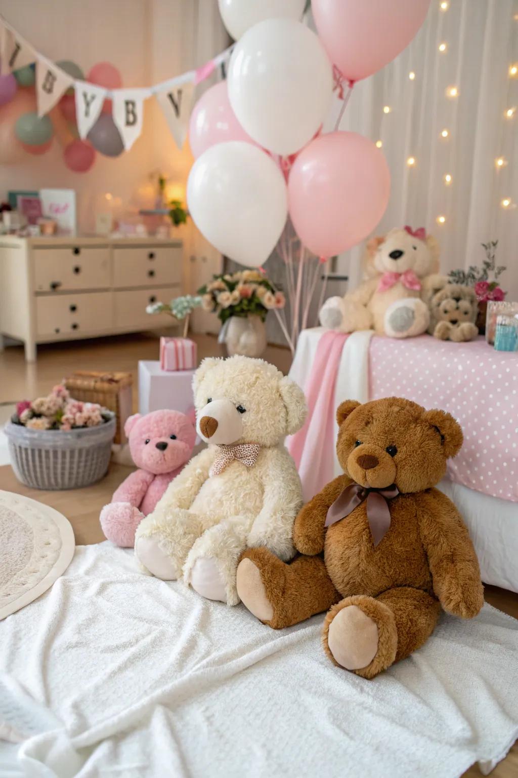 Cuddly bear props bring a snug charm to the party decor.