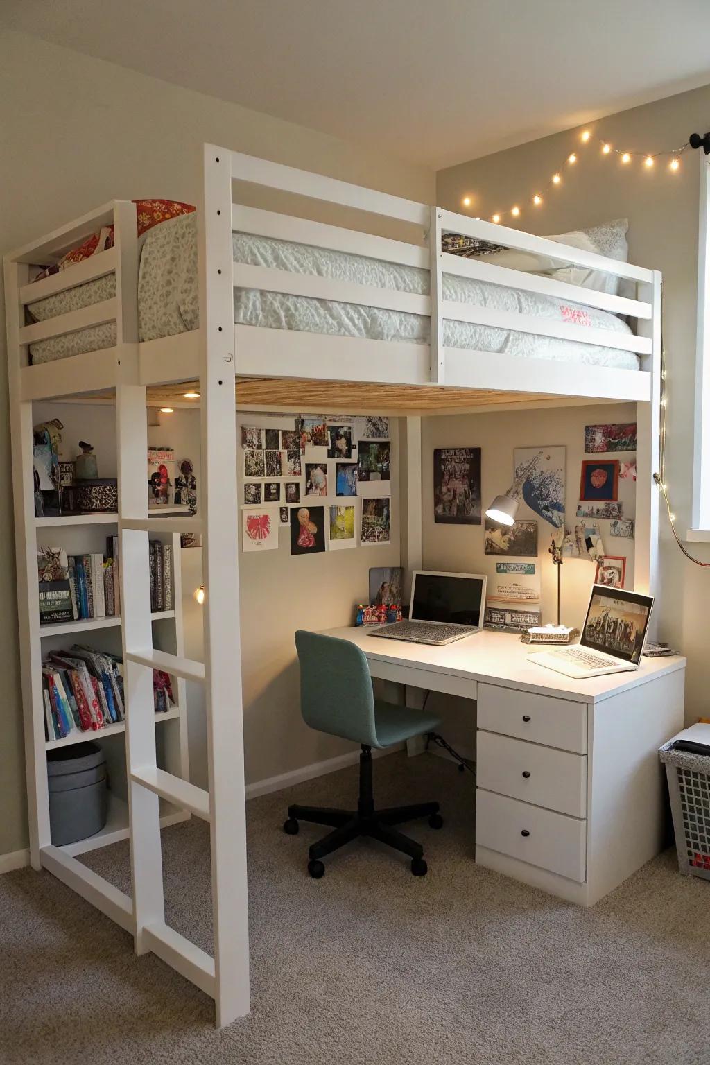 Multiuse furnishings optimize area and usefulness.