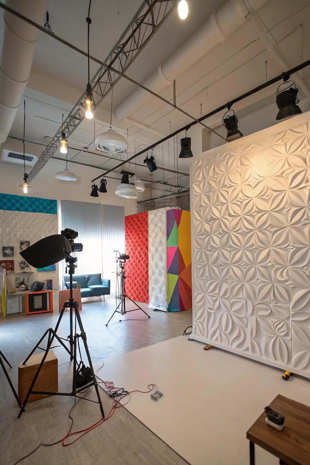 A studio showcasing vibrant 3D textured walls.