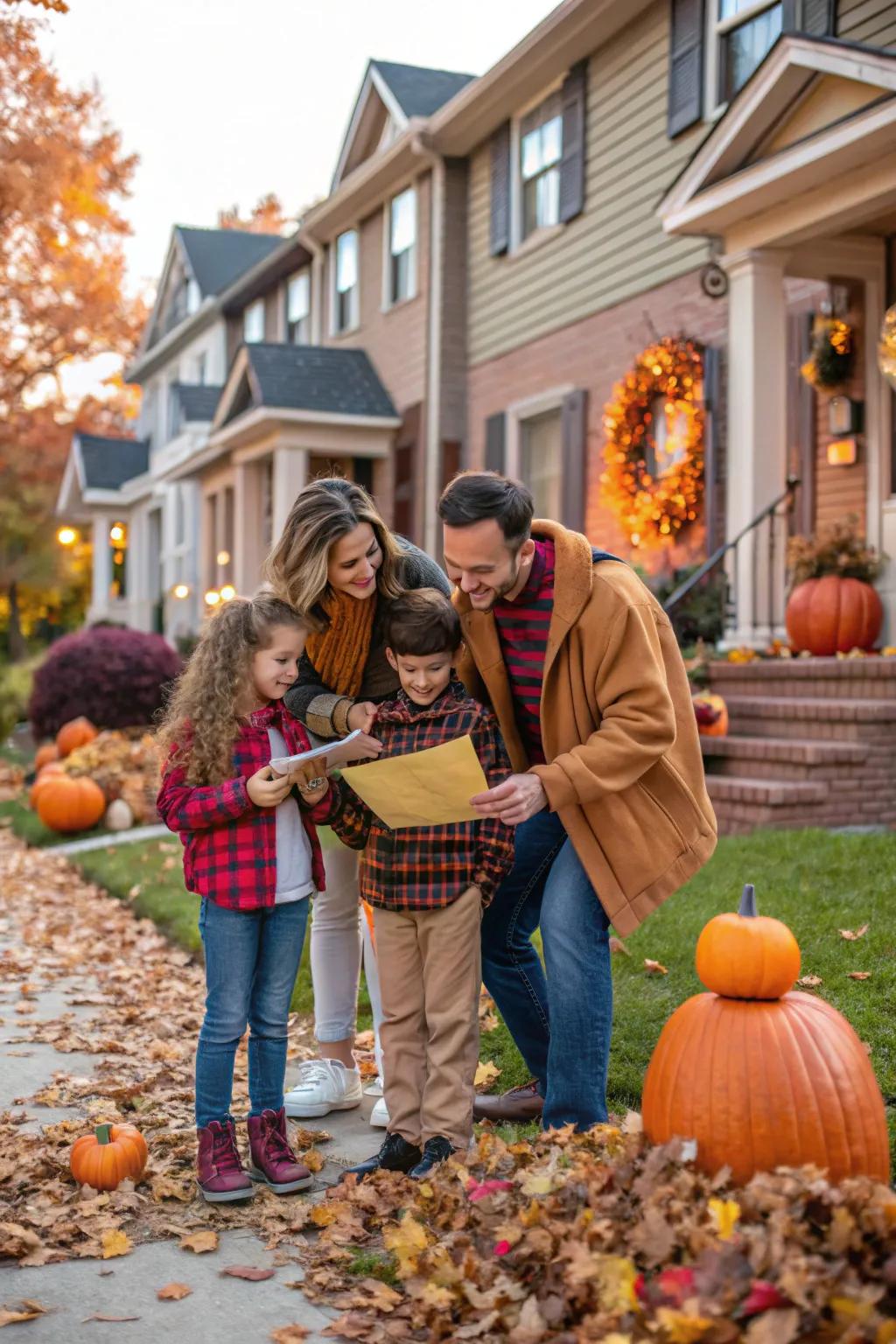 Family members on a thrilling Thanksgiving expedition in the neighborhood.