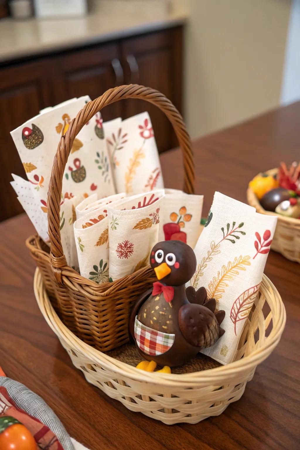 Playful turkey-themed decor for a festive feel.