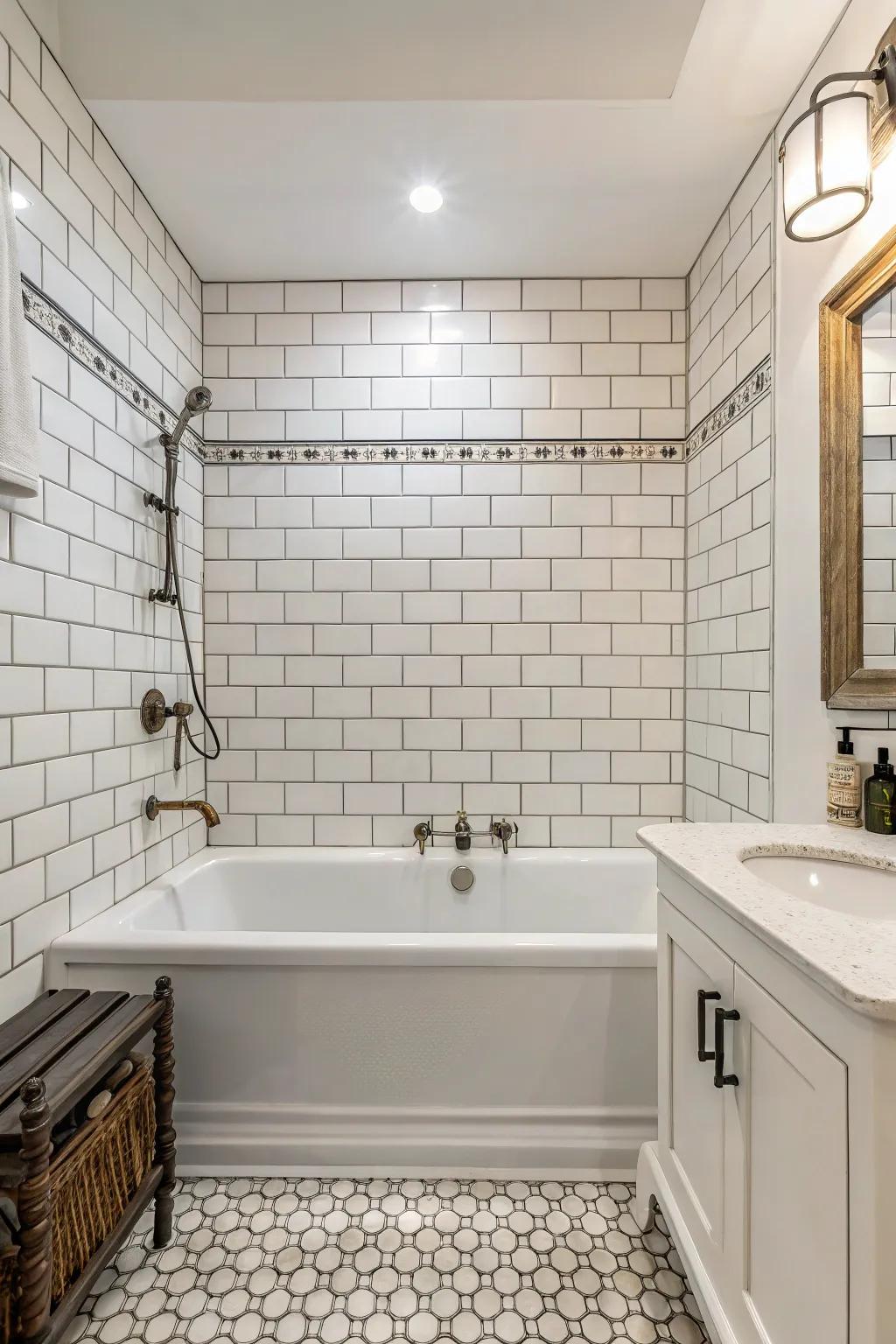 Subway tiles lend a classic, timeless style to any bathtub area.