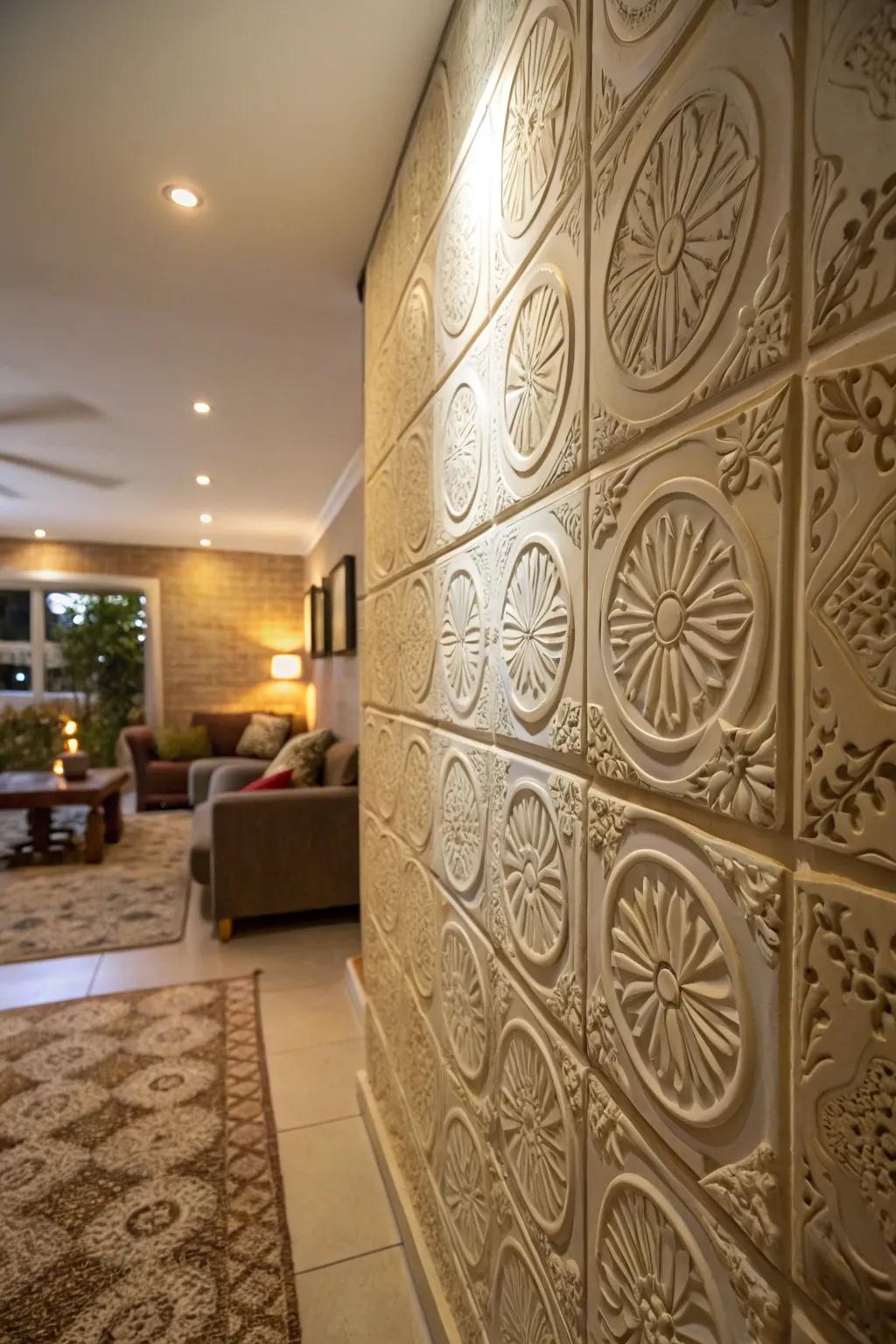 Produce depth and interest with textured tiles.