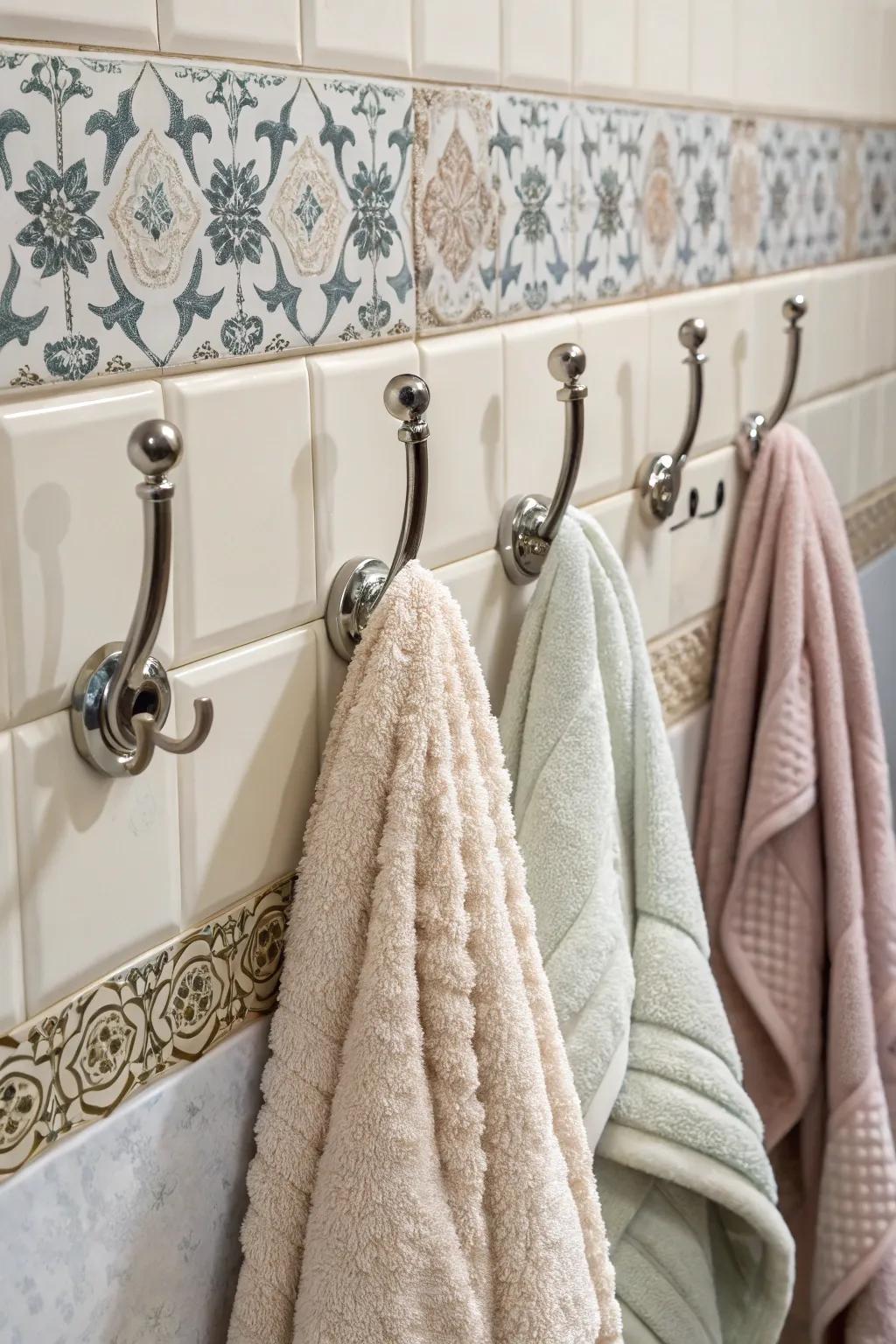 Towel hooks give a fast and space-saving holding pick.