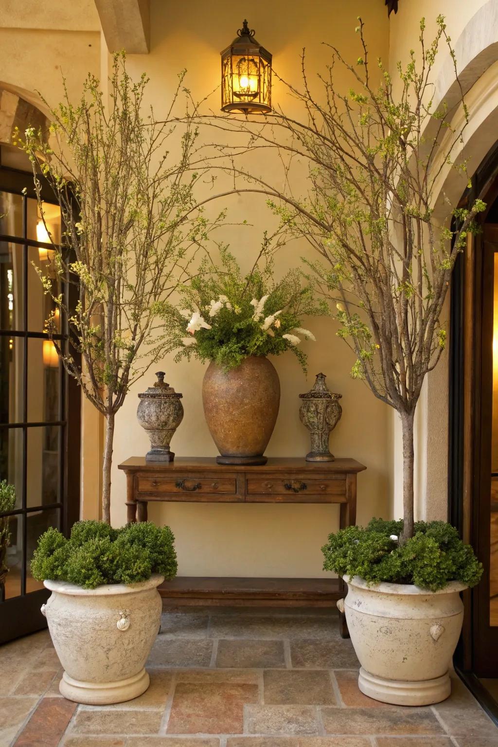 Greenery introduces a natural and rejuvenating element into your entryway.