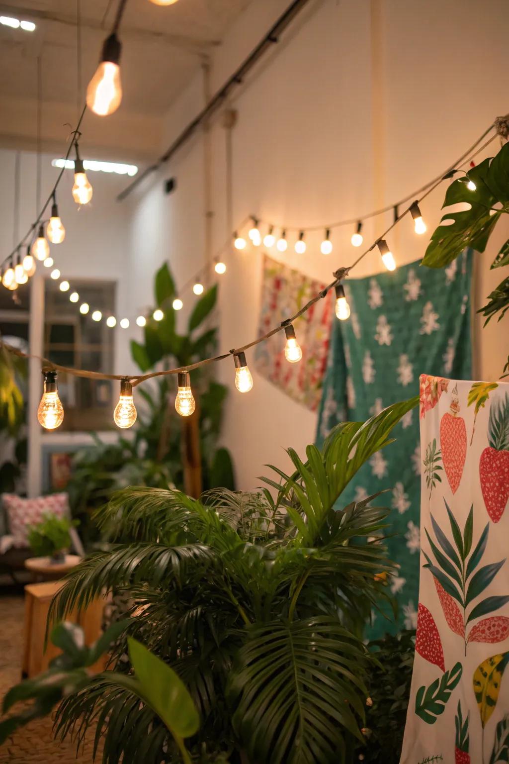 Island tiny lights establish a festive atmosphere.
