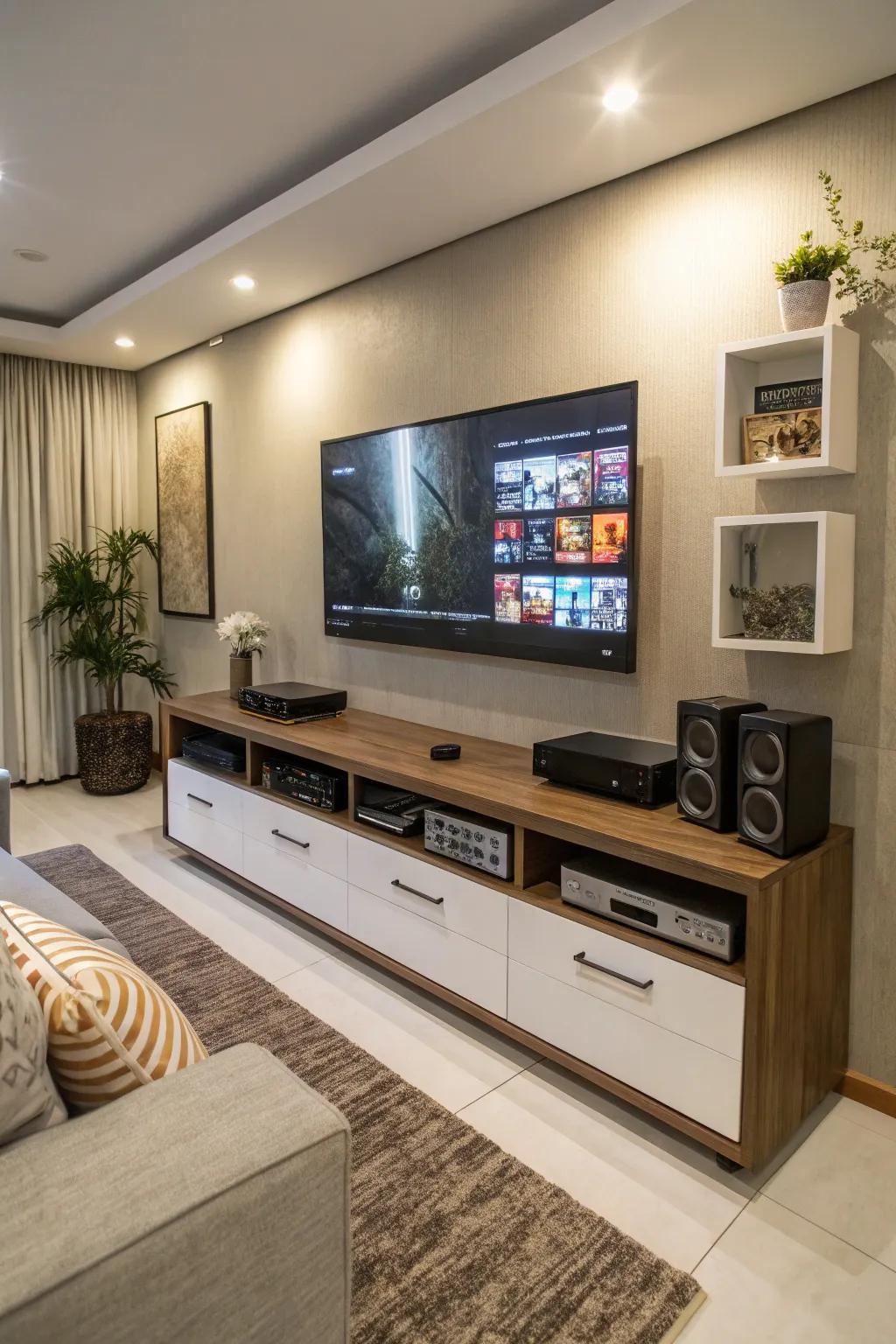 Smart TV arrangement enhances both space and style.
