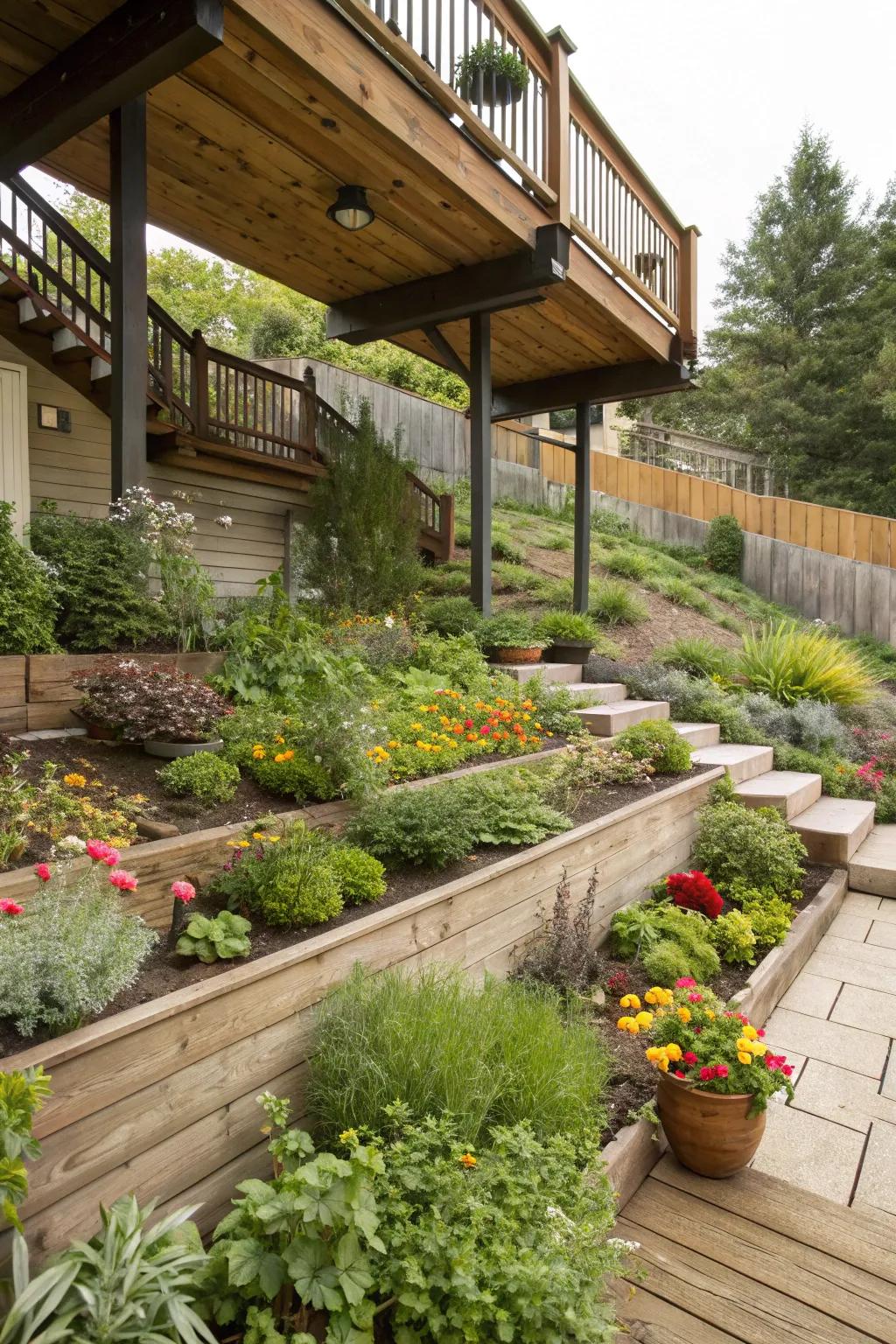 Craft levels of beauty with terraced planting areas.