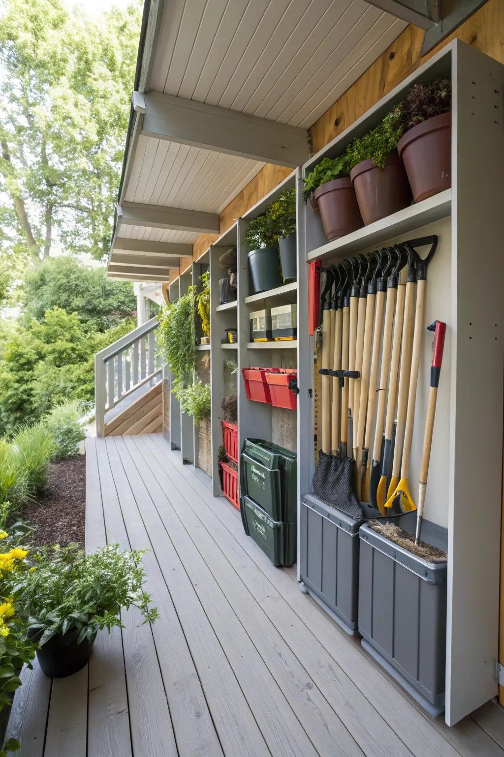 Effective sky-high storage resolutions beneath the deck catering to all your outdoor requirements.