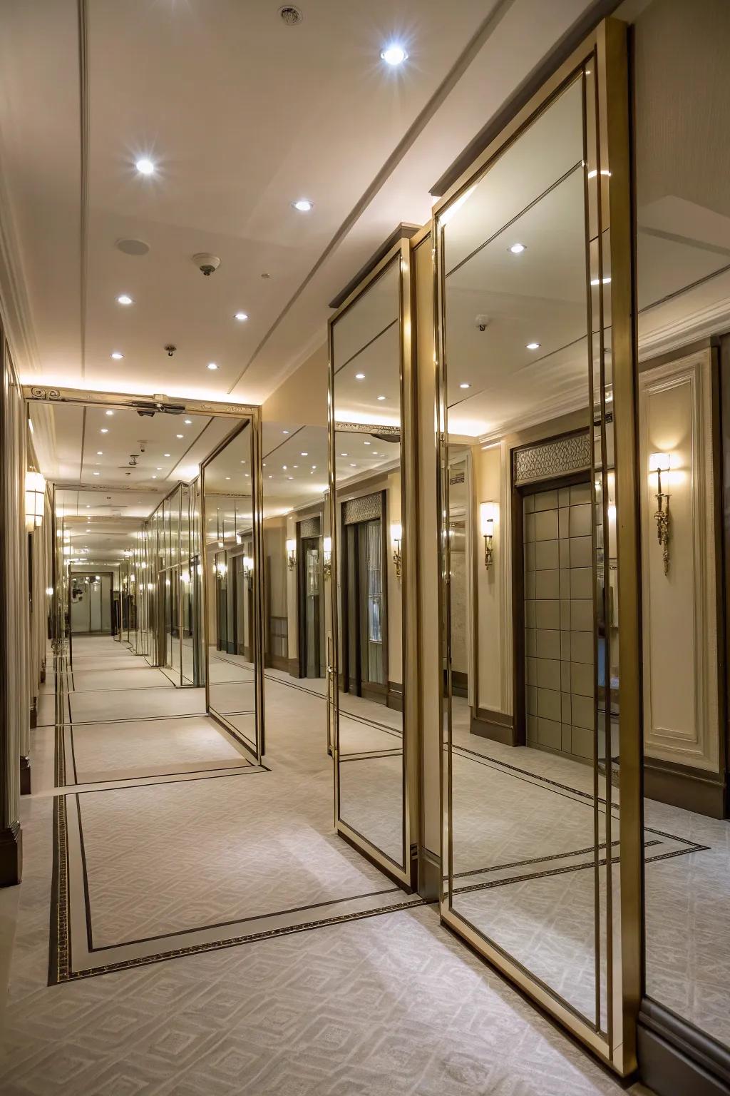 Mirrored divider creating a sense of space and light.