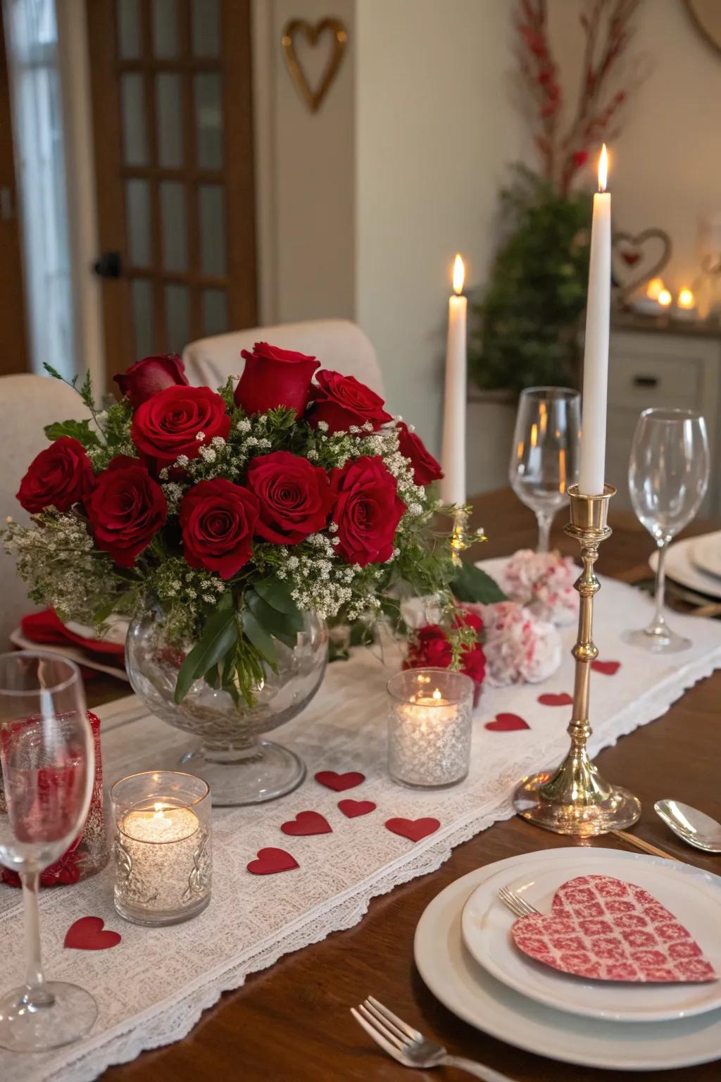 Table setting featuring a floral centerpiece and themed decor.