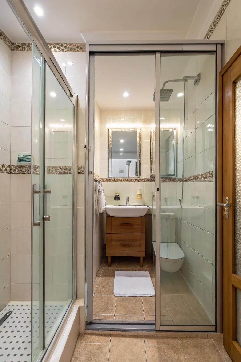 Glass entrances keep a seamless, open space.