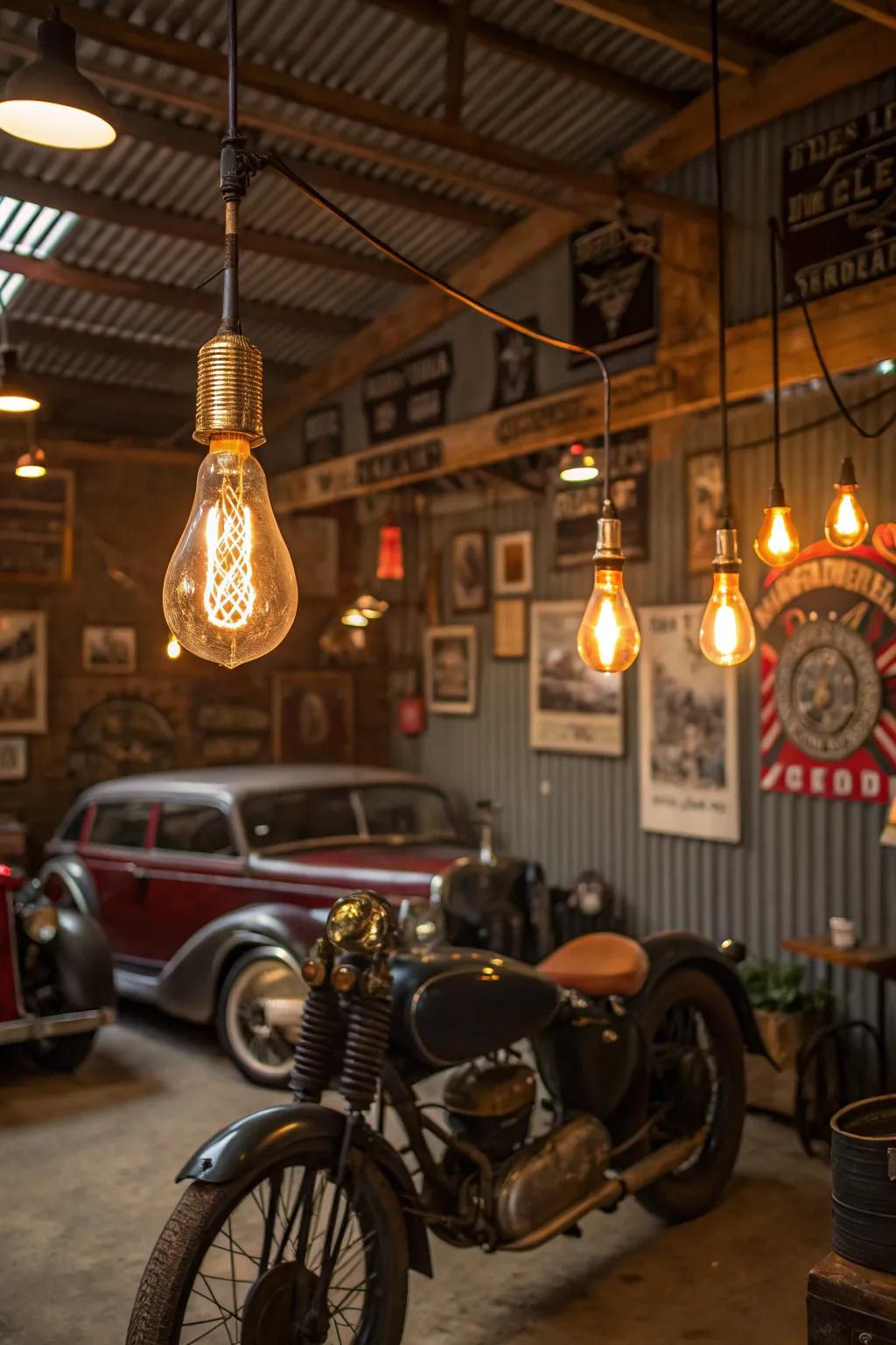 Surrounding illumination sets the mood in a vintage garage.