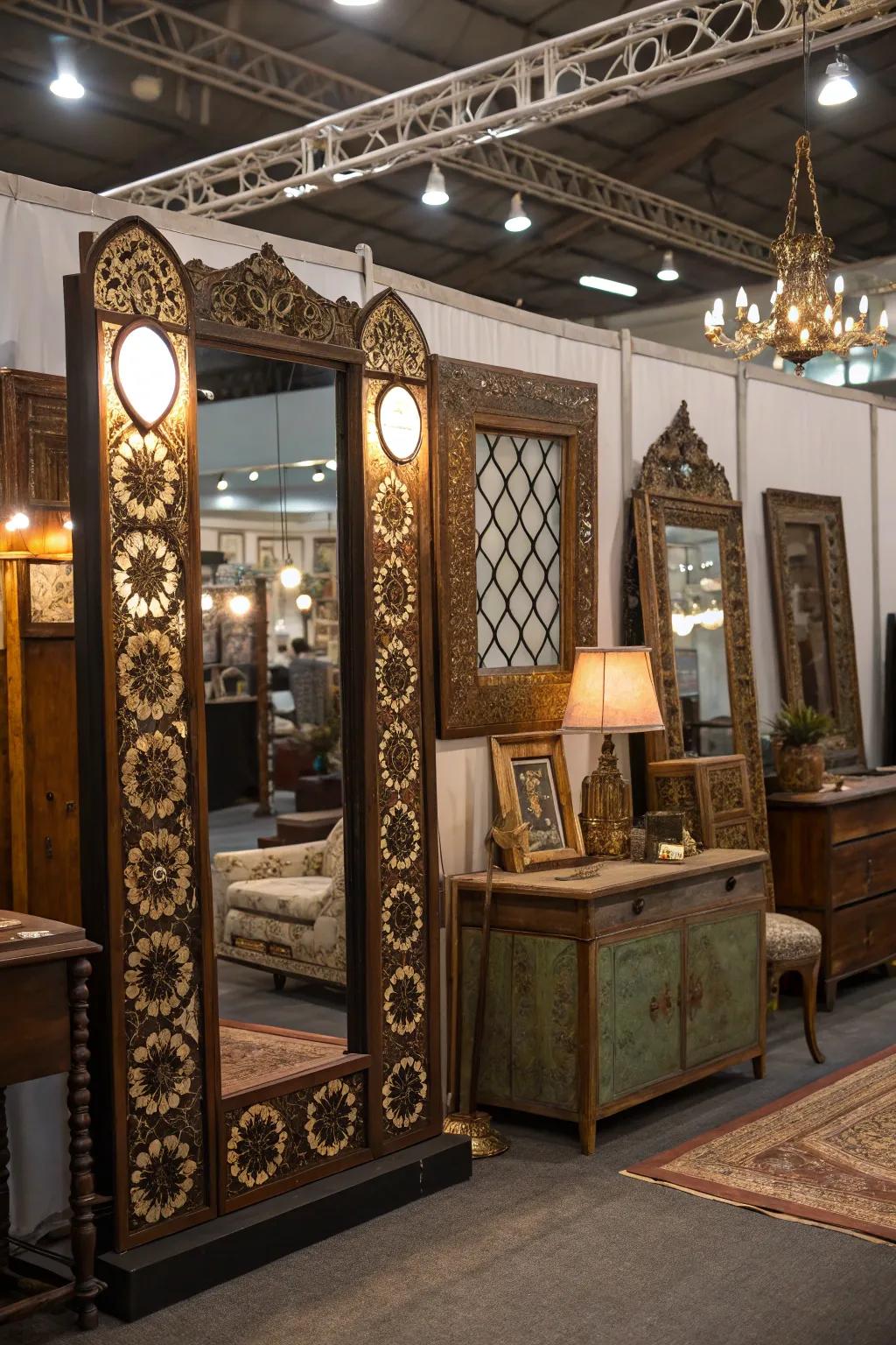 Utilizing antique reflectors to improve booth displays.