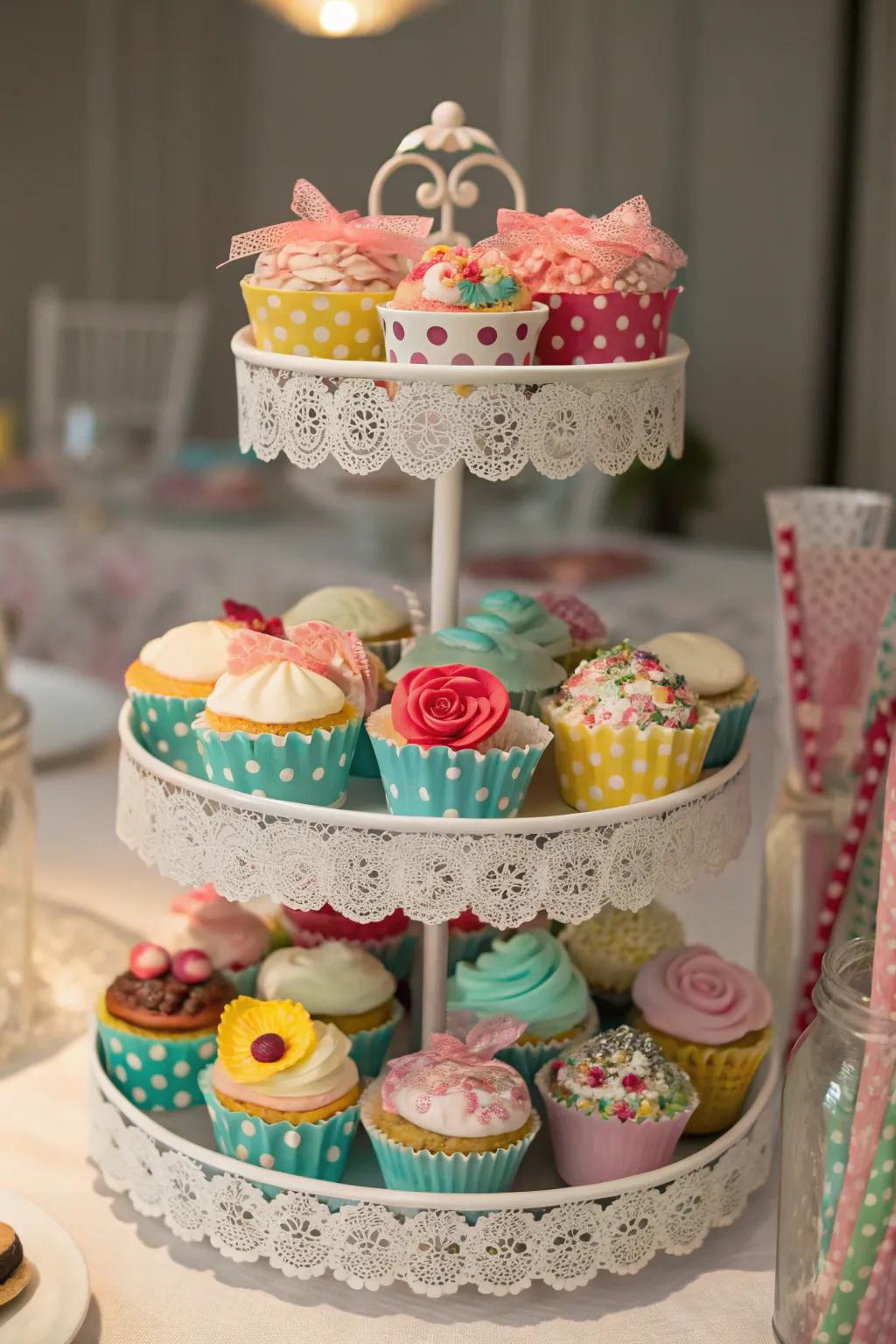A refined tiered dessert stand showcasing delectable treats.