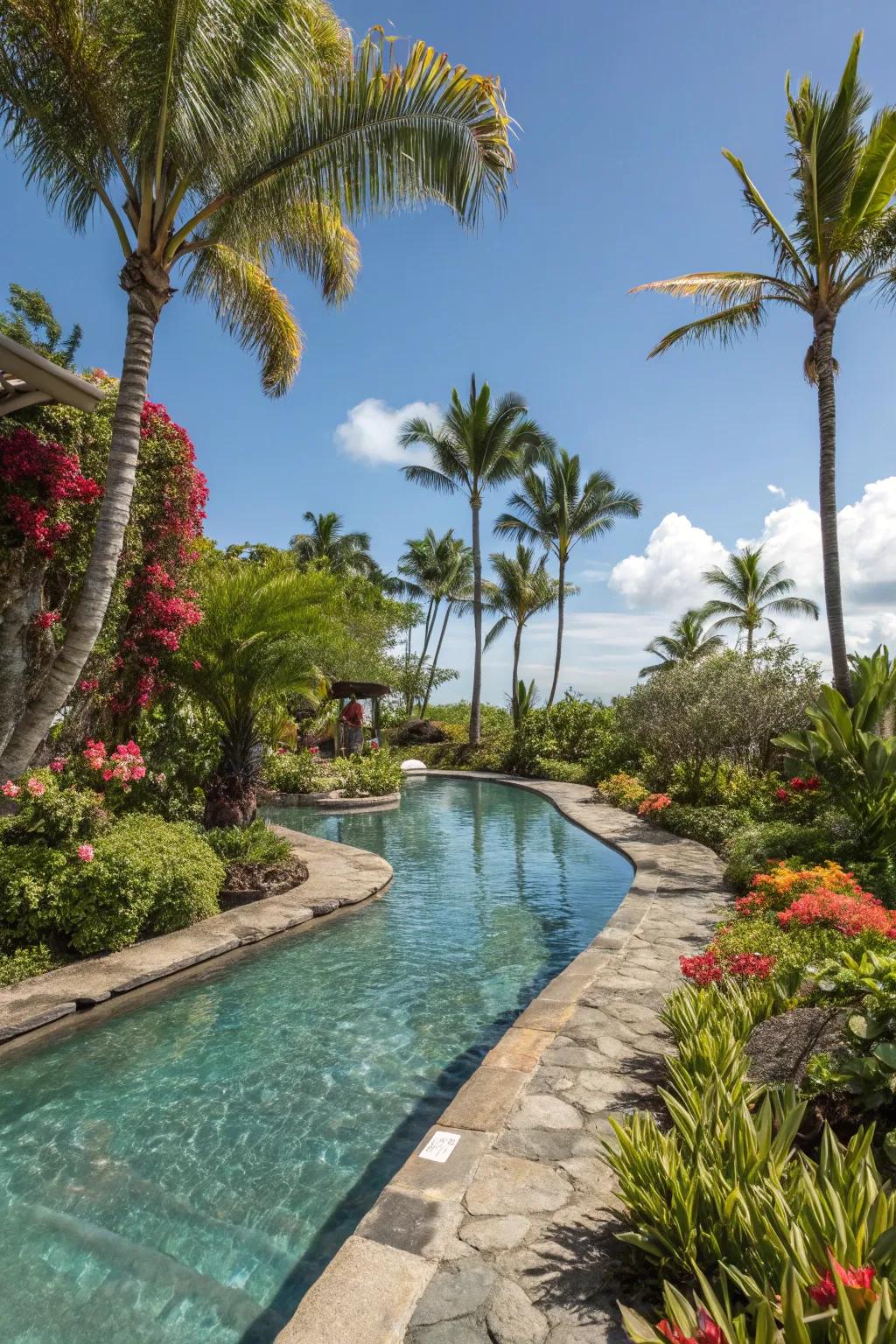 A tropical theme infuses holiday vibes into your backyard pool.