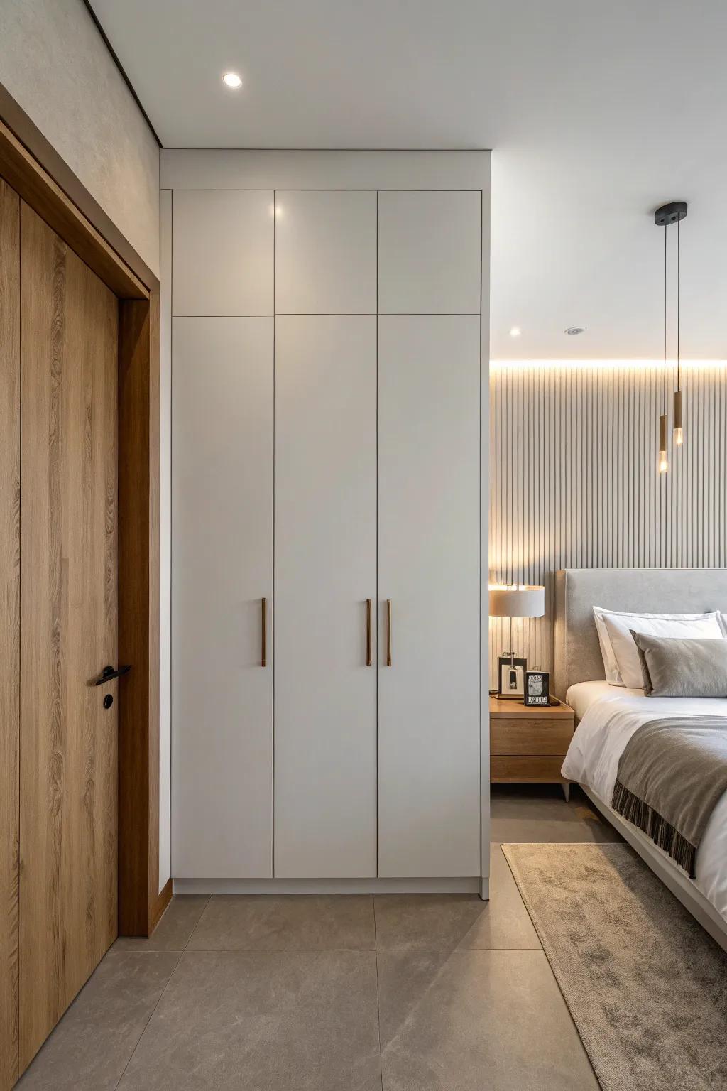 A minimalist wall closet design gives a clean and peaceful space.