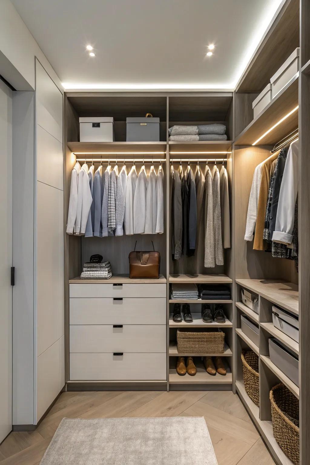 Simplicity and utility go hand in hand for an organized closet.