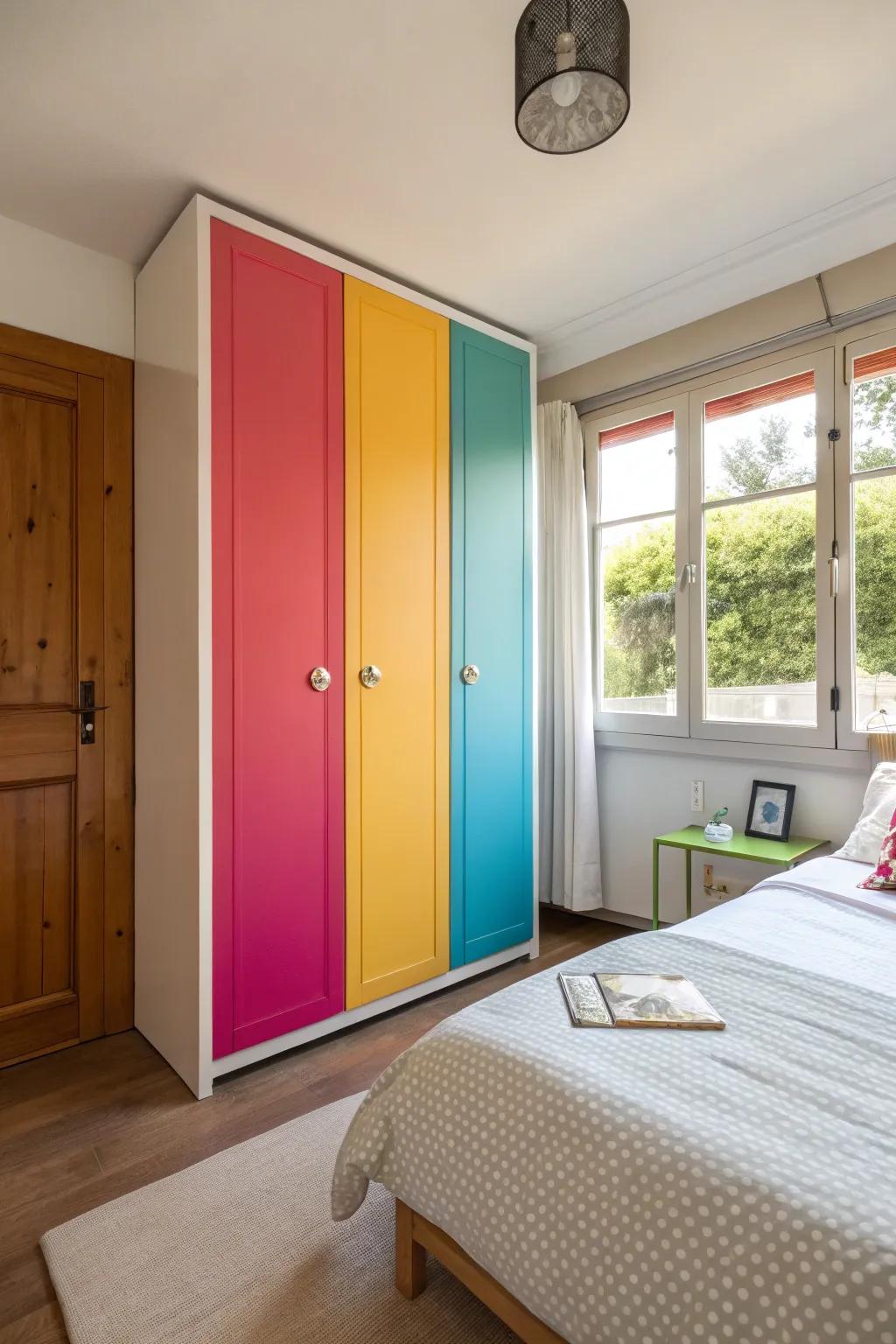 A closet featuring vibrant entrances, bringing vitality to the ambiance.