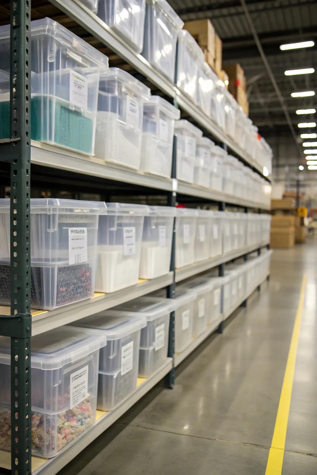 Unblemished bins provide visibility for quick identification of contents.